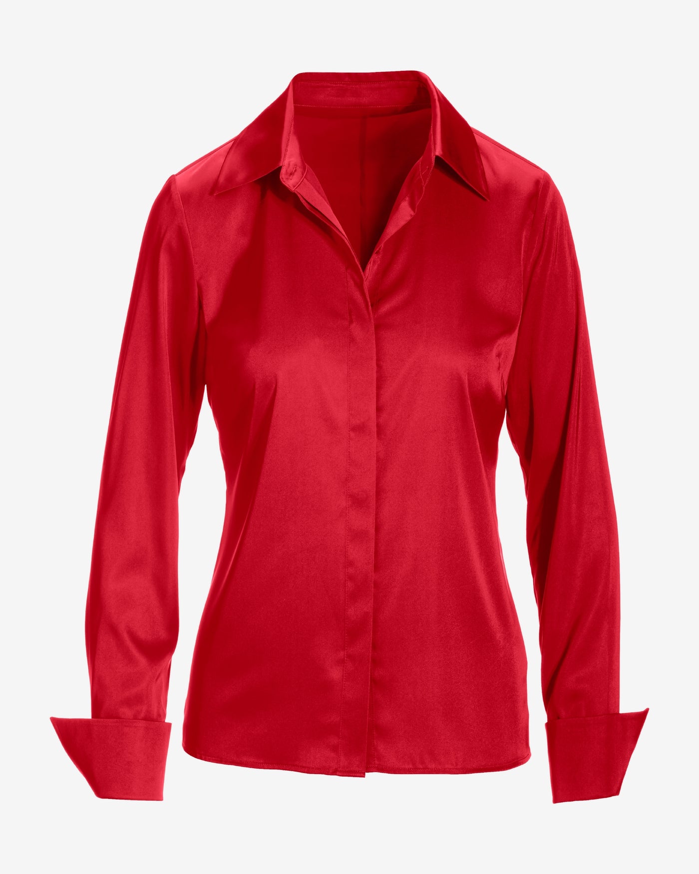 Sophia Button-Up Charmeuse Blouse Lipstick Red