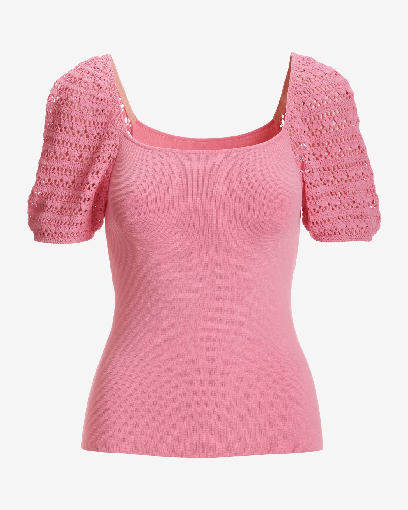 Crochet Puff Sleeve Square Neck Aurora Pink