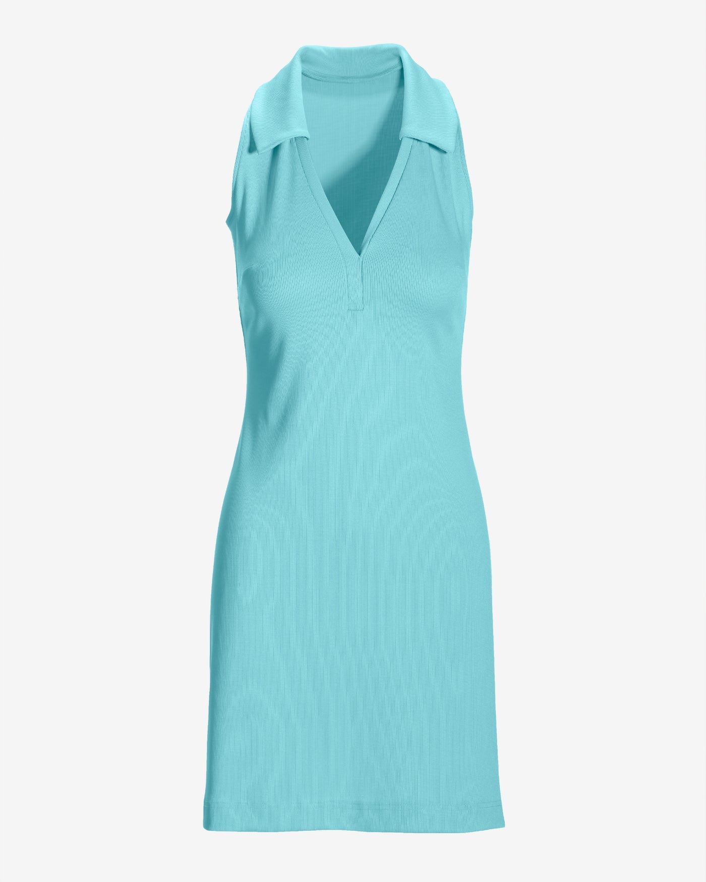 Sleeveless Collared Rib Knit Dress Tanager Turquoise