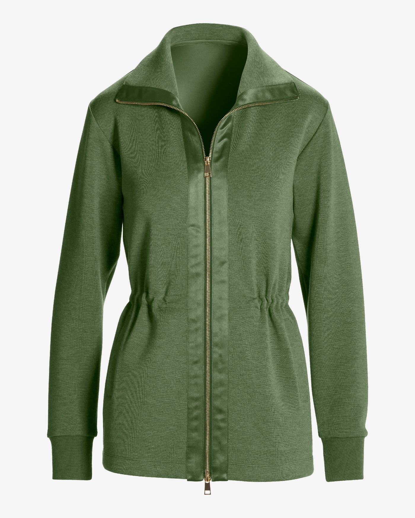 Luxe Lounge Zip Up Drawstring Sport Jacket Olive Night