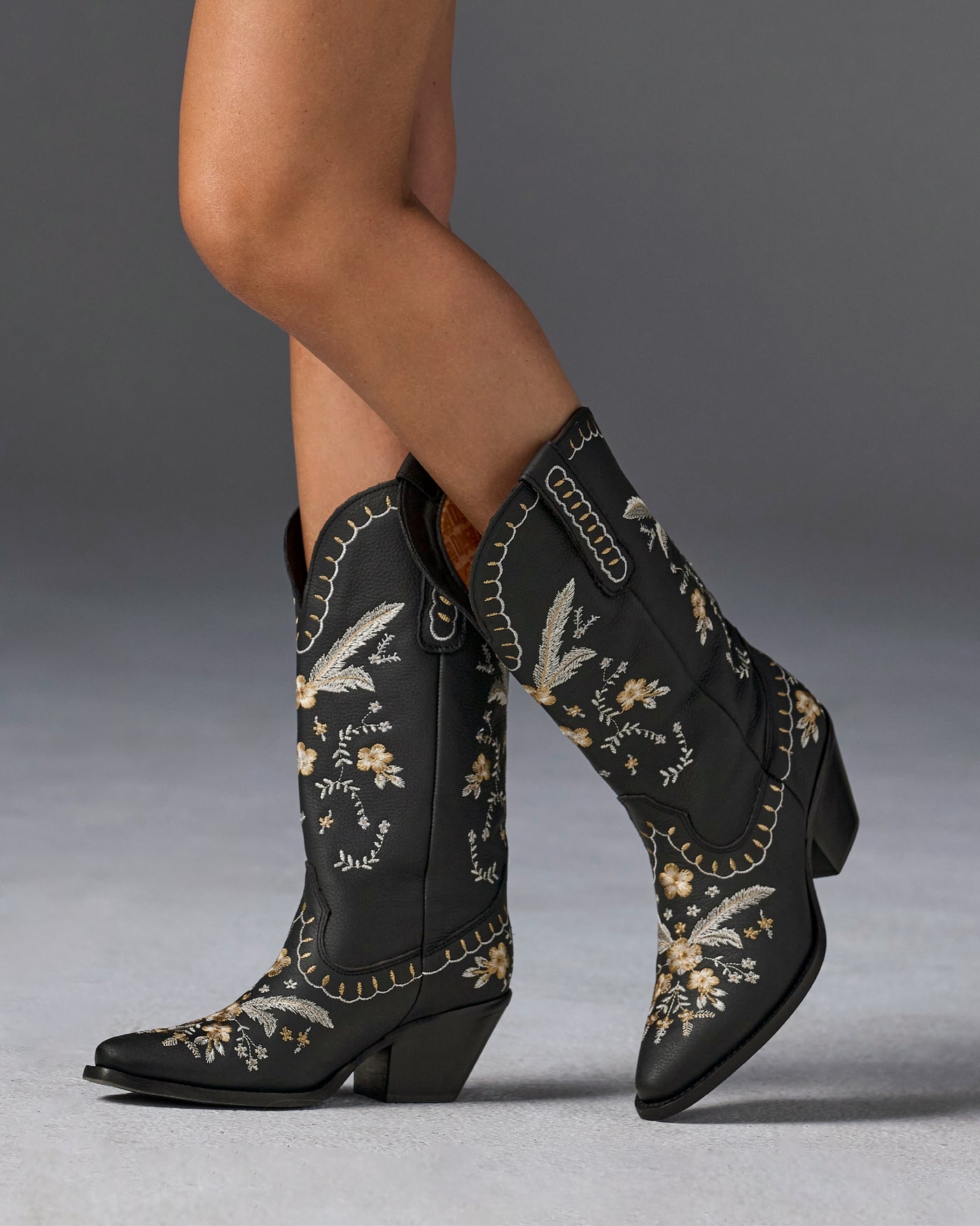 All-Over Embroidered Western Boot Black