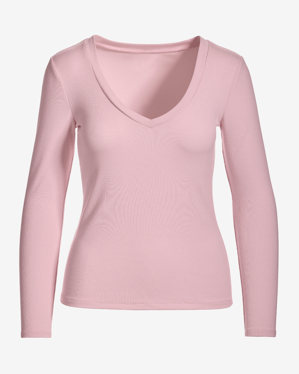 So Essential Ribbed V Neck Long Sleeve Top Soft Pink