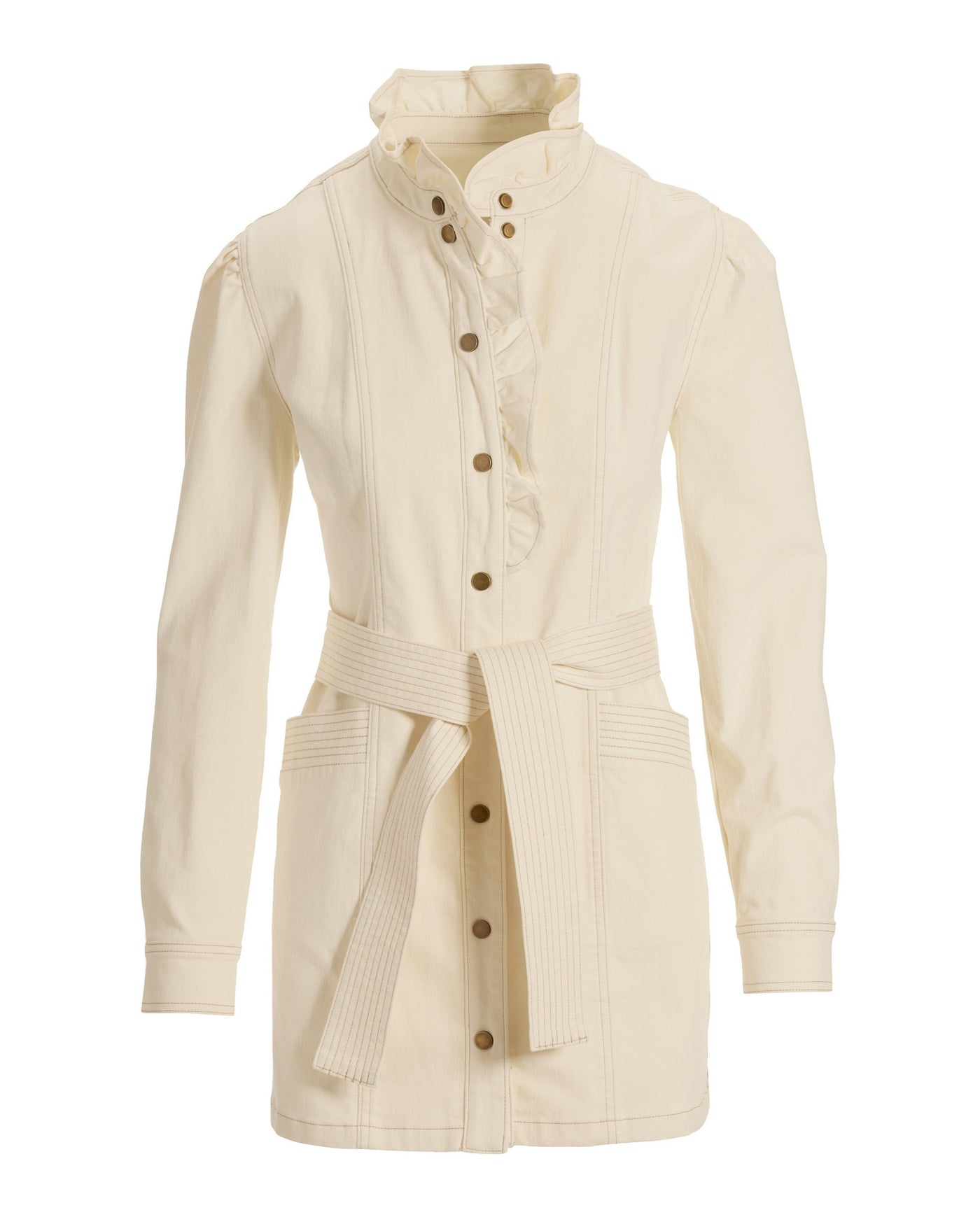 Ruffle Trim Denim Utility Jacket Off White