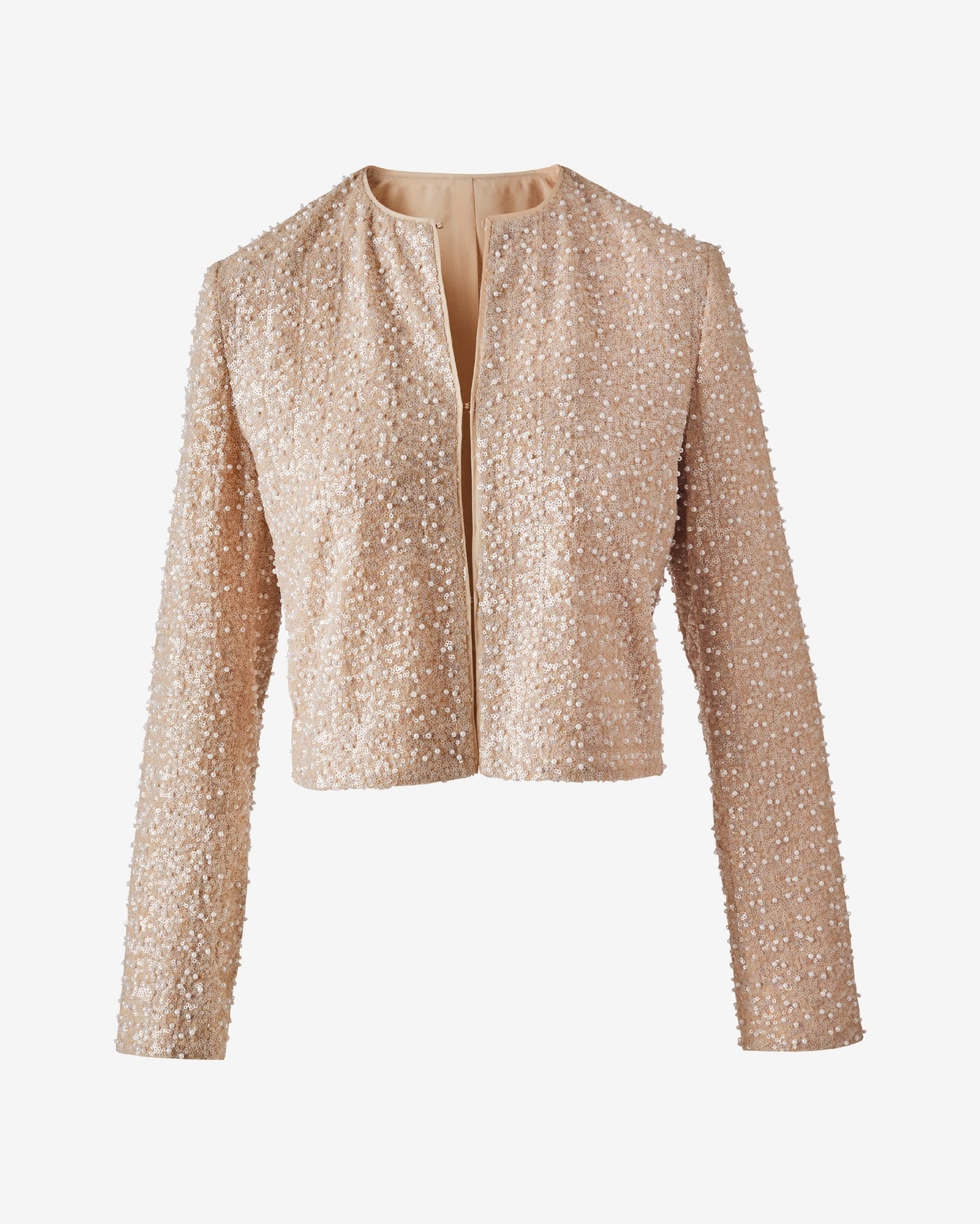 Sequin and Pearl Embellished Lady Jacket Off White Multi