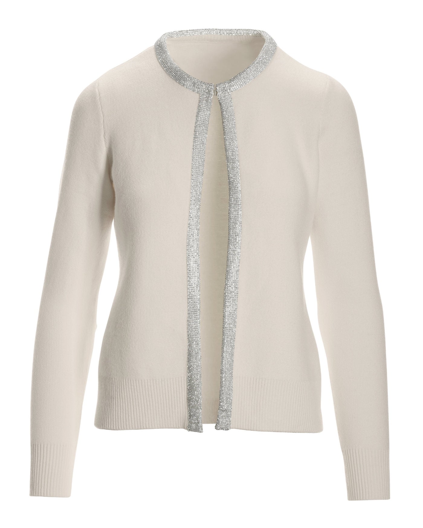 Rhinestone Trim Cardigan Off White