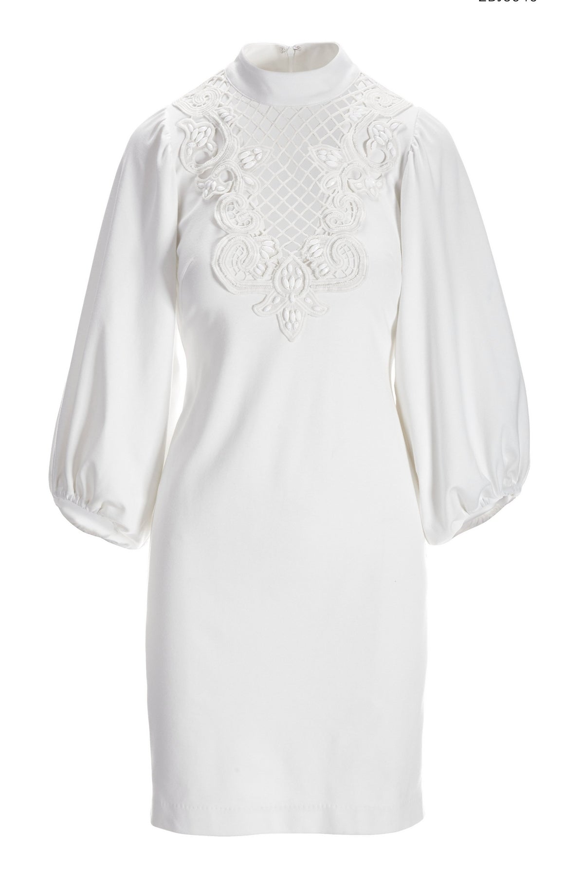 Lace Detail Balloon Sleeve Shift Dress White