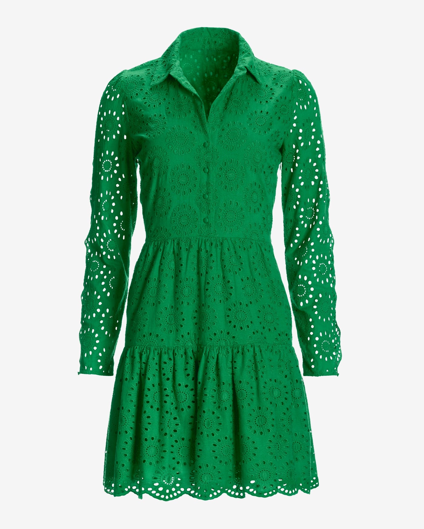 Eyelet Scallop Detail Tiered Shift Dress Monaco Green