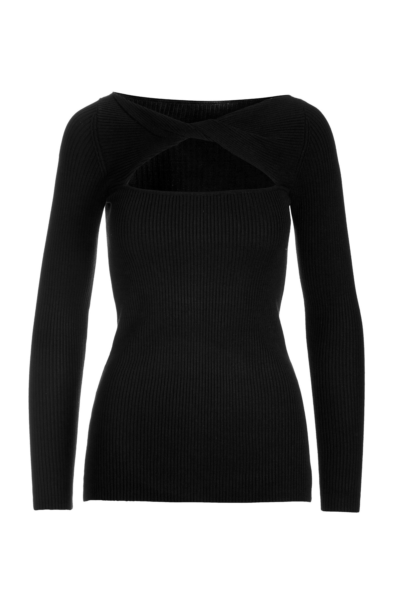 Rib Twist Front Sweater Black
