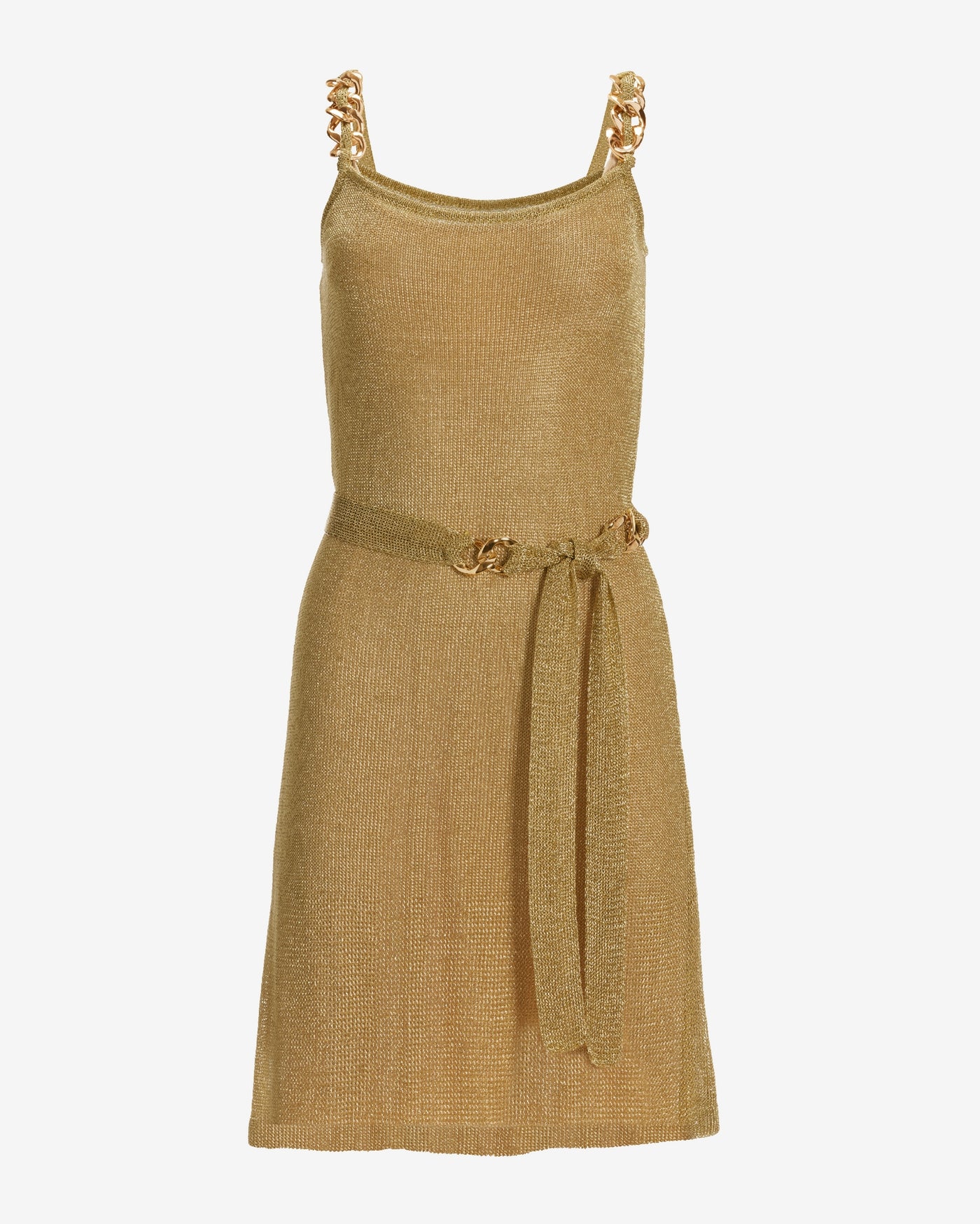 Chain Detail Metallic Crochet Dress Gold
