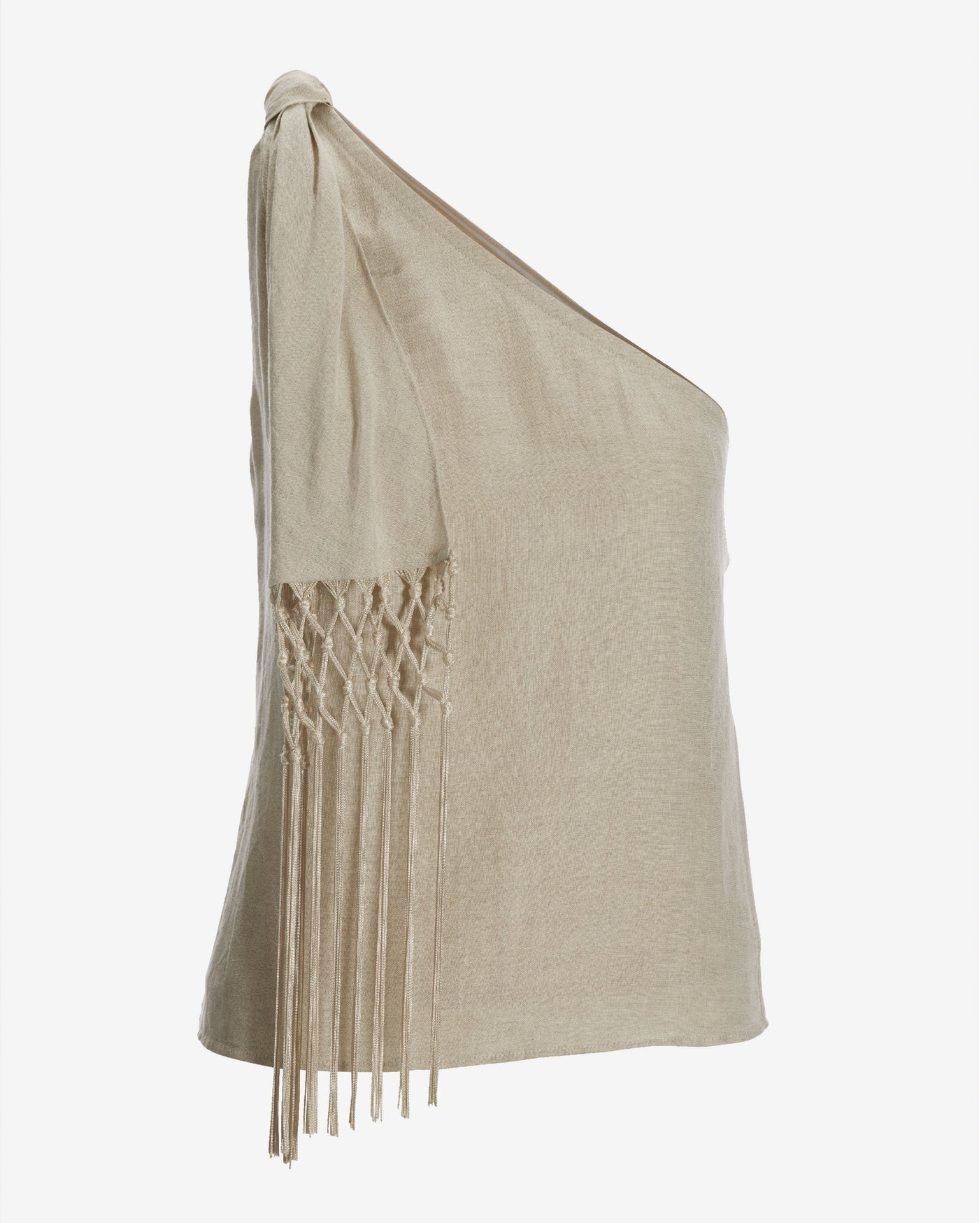 Linen Fringe One Shoulder Top Flax