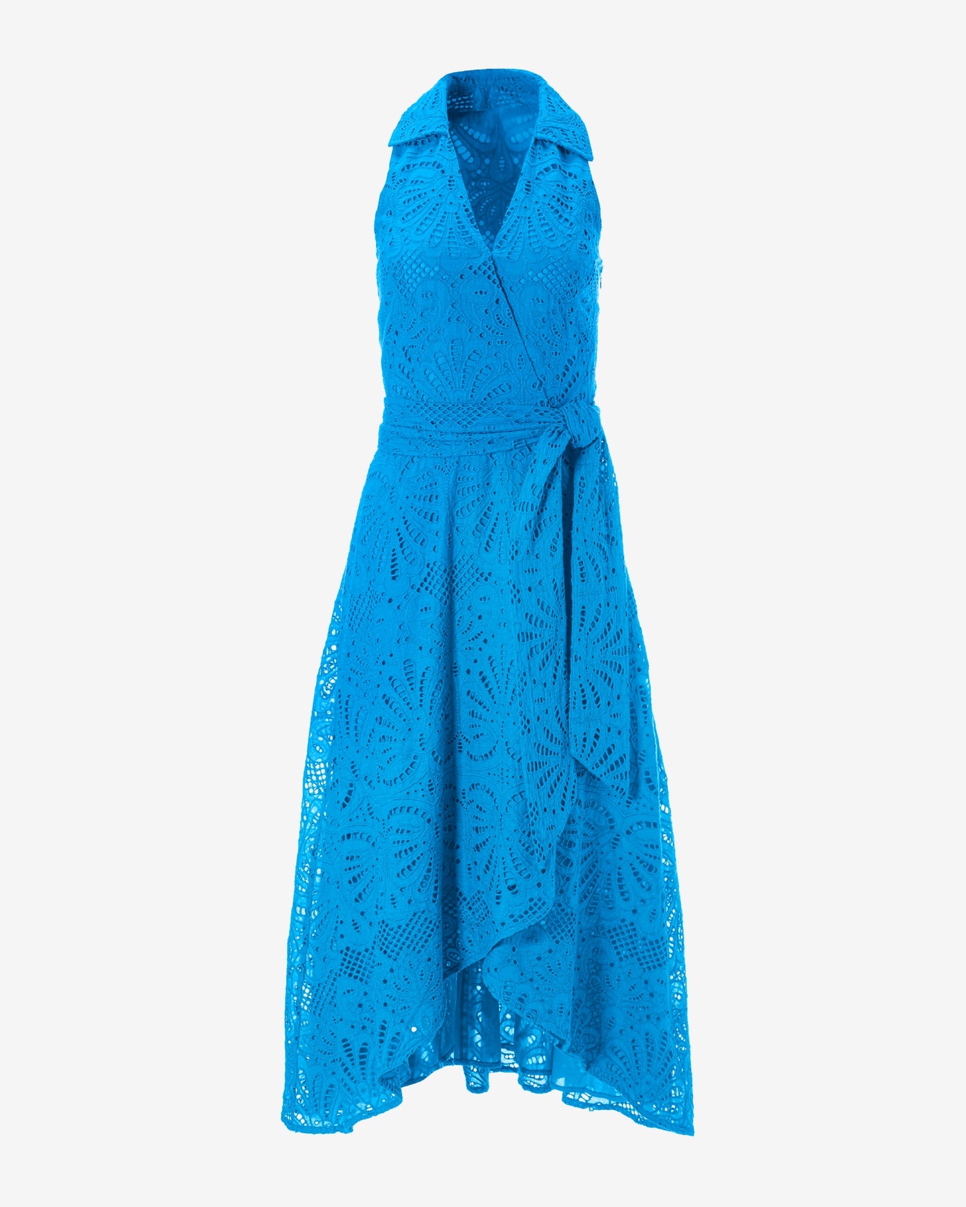 Eyelet Fit and Flare Faux Wrap Midi Dress Malibu Blue