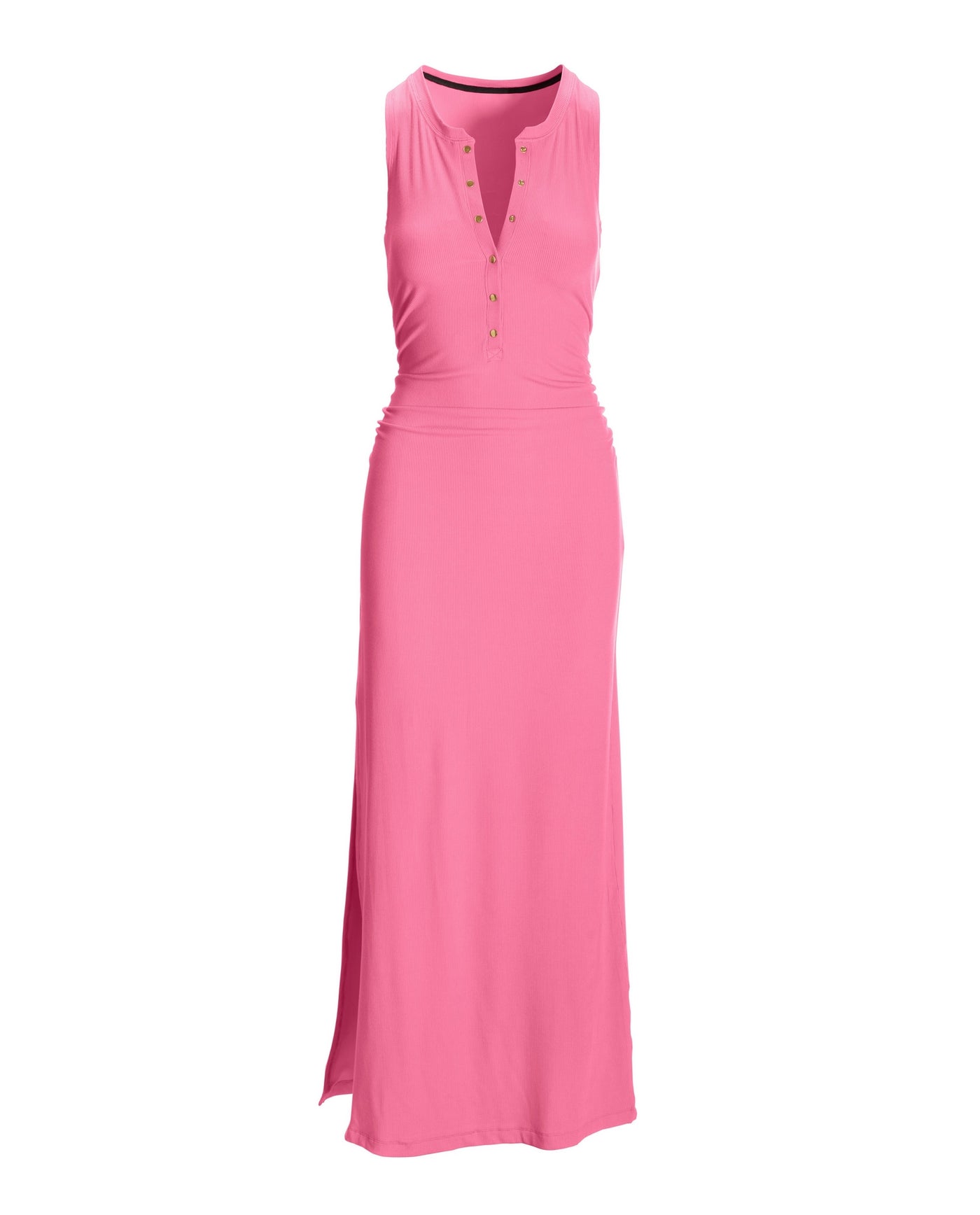 Ruched Knit Henley Maxi Dress Begonia Pink