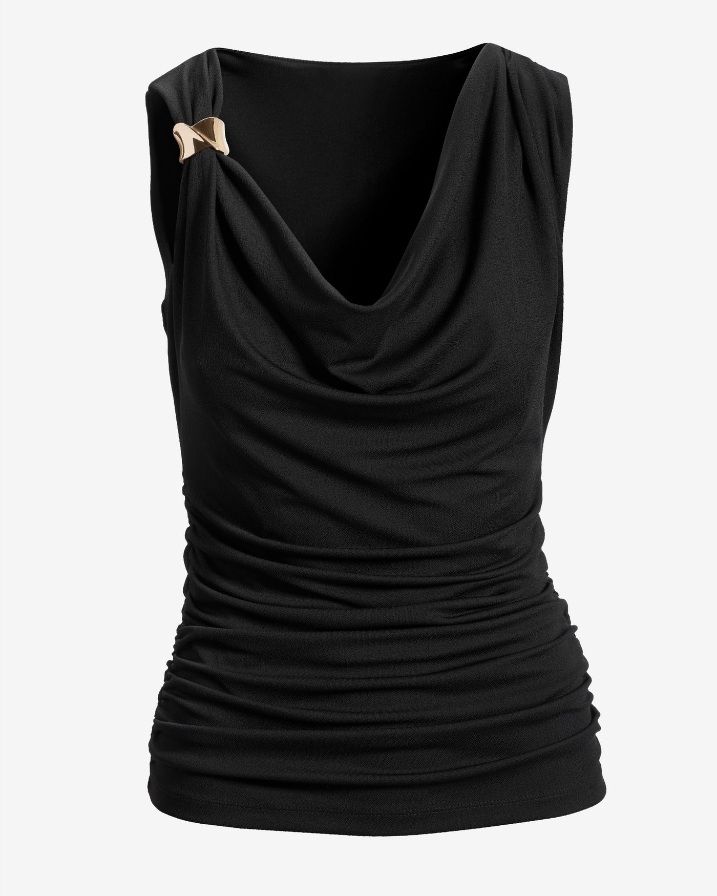Modern Asymmetric Hardware Ruched Knit Top Black