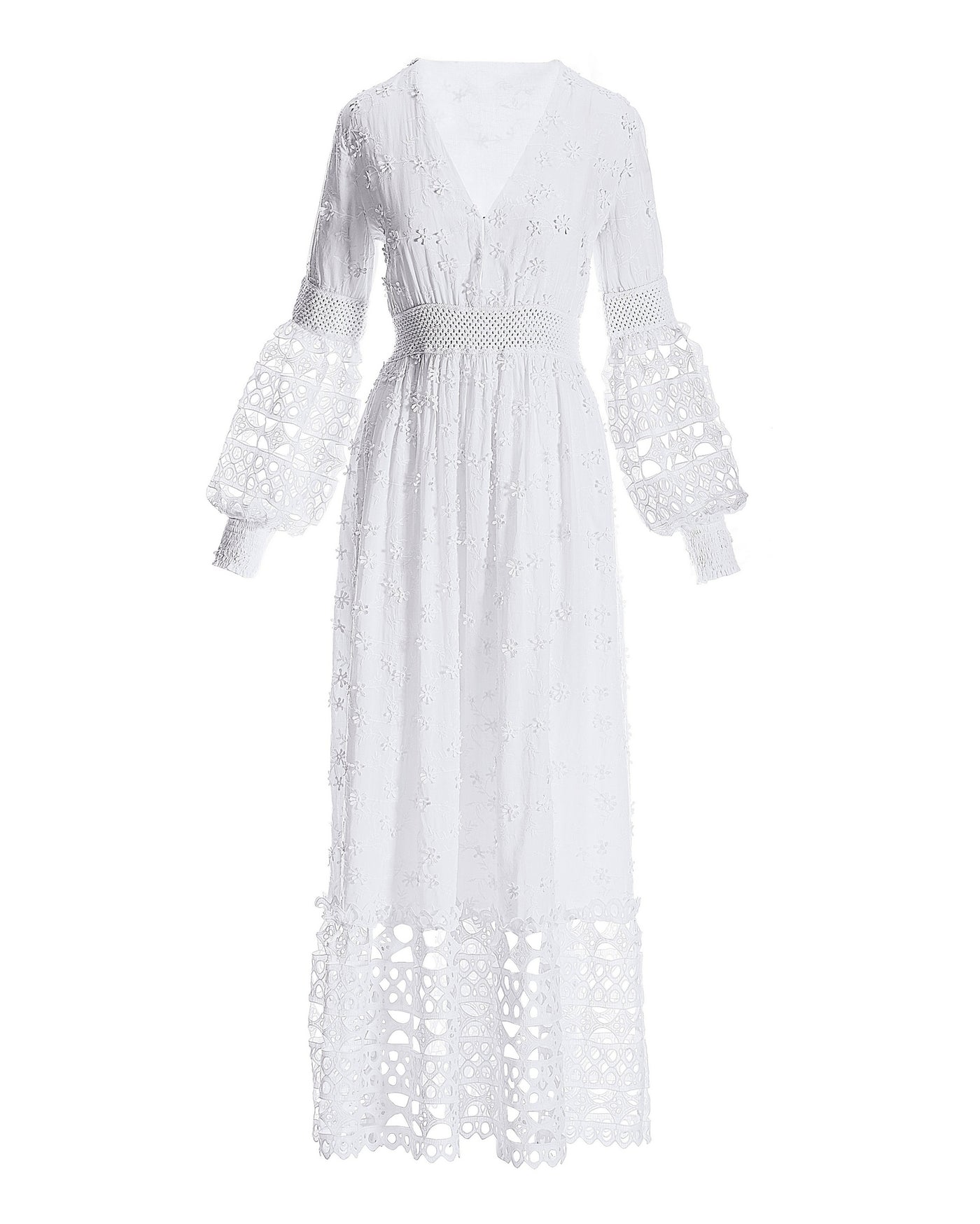 Mixed Media Lace Dress White