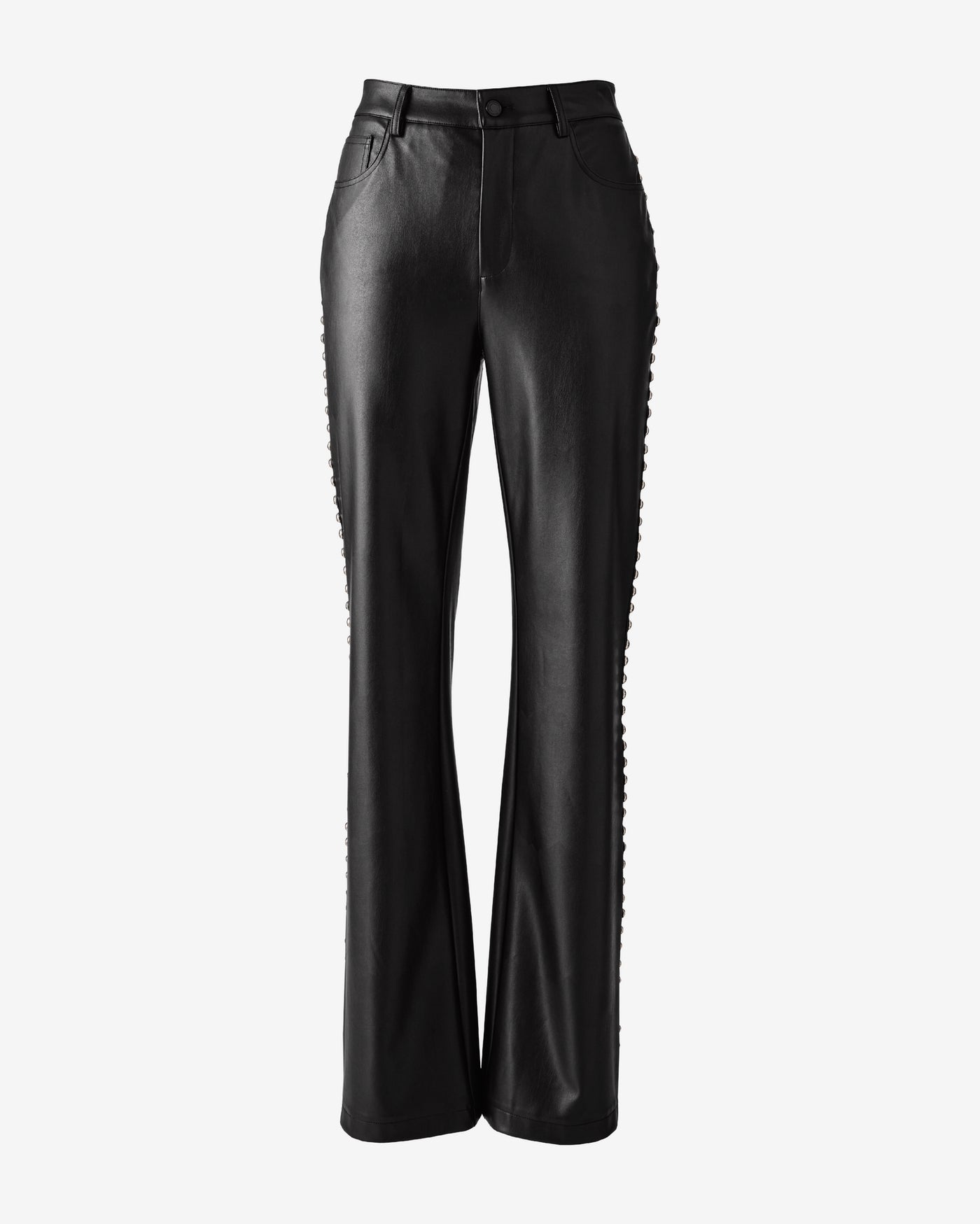 Faux Leather Stud Detail Bootcut Pant Black