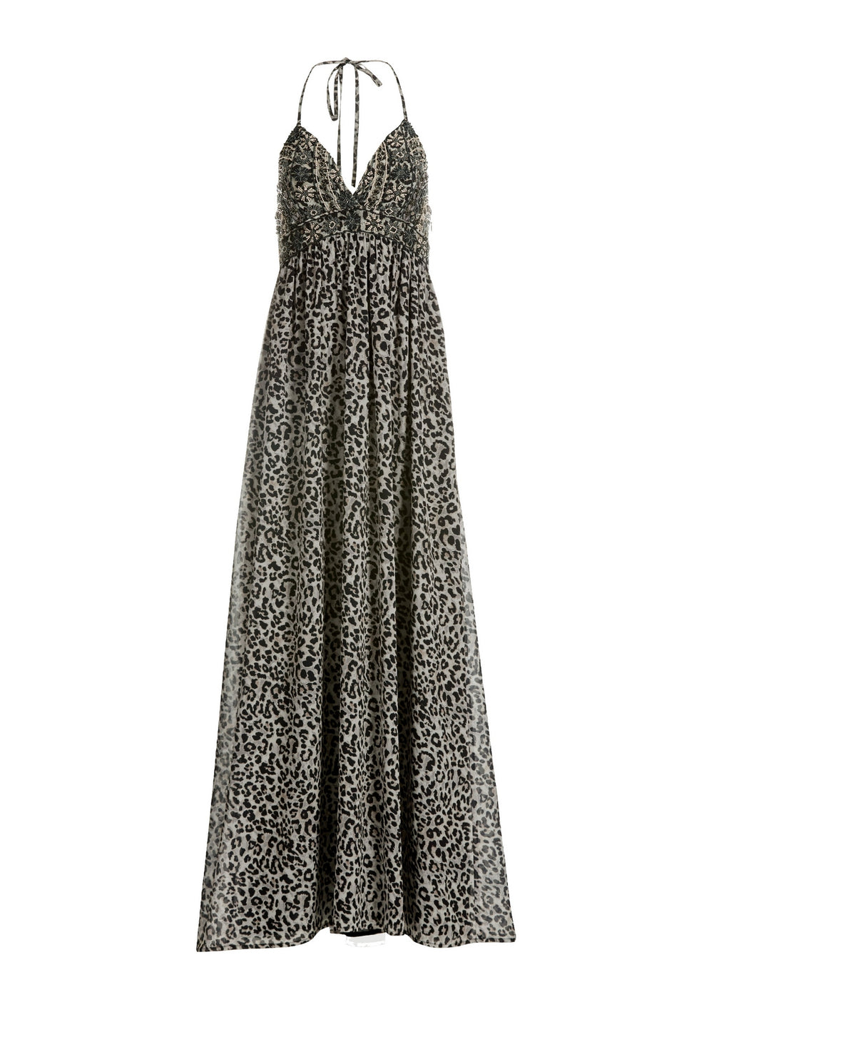 Embellished Halter Animal Dress Black Multi