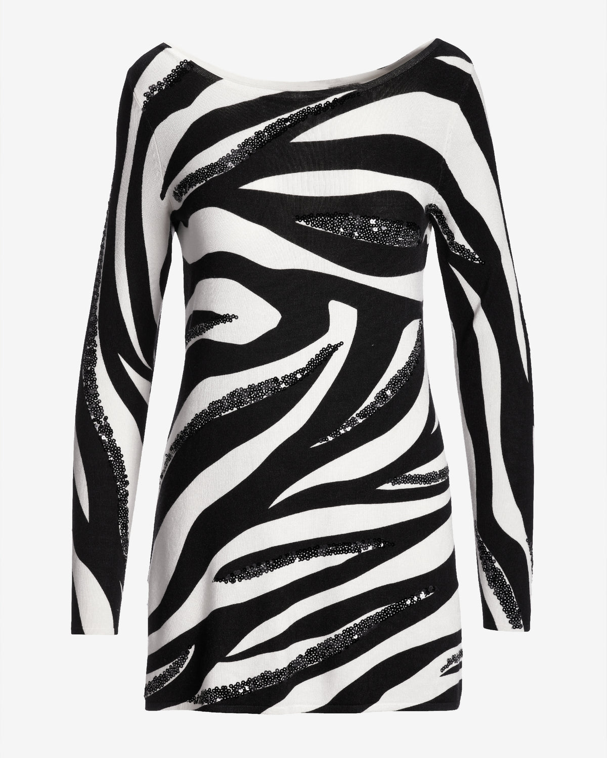 Zebra Shine Boatneck Tunic Sweater Black/White