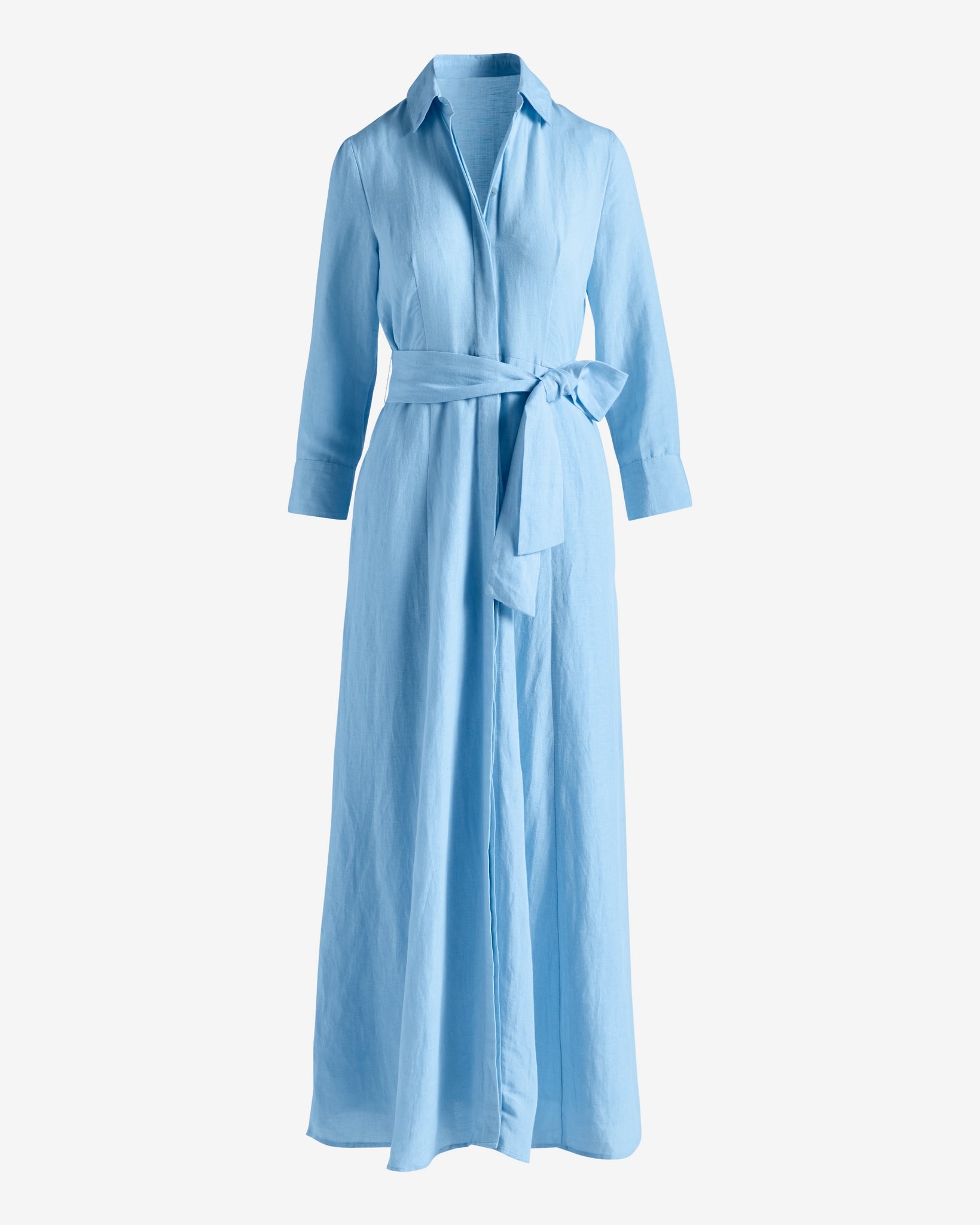 Linen Three Quarter Sleeve Maxi Shirt Dress - Airy Blue | Boston Proper Linen Three Quarter Sleeve Maxi Shirt Dress - Airy Blue | Boston Proper
