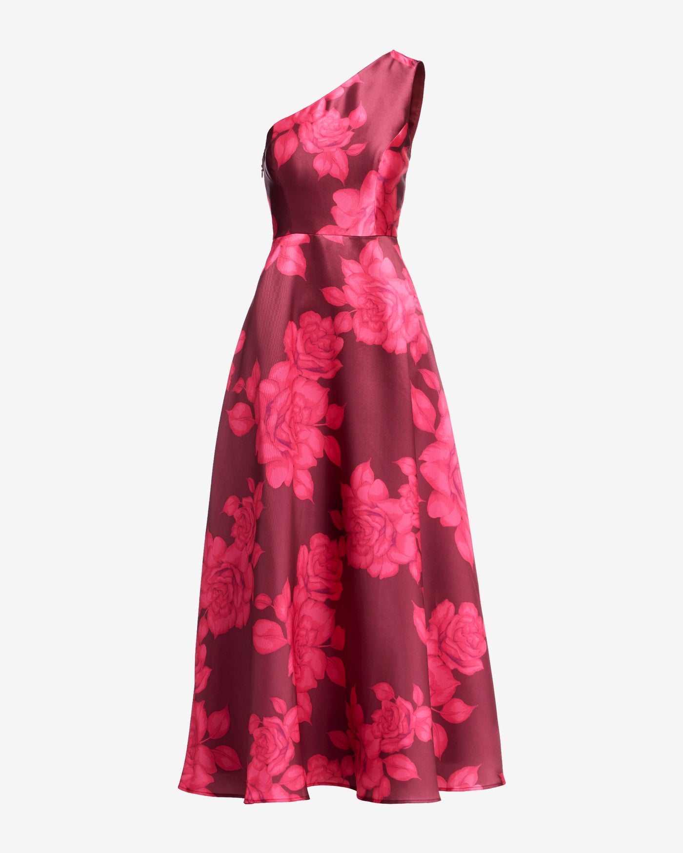 One Shoulder Rose Print Gown Pink Multi