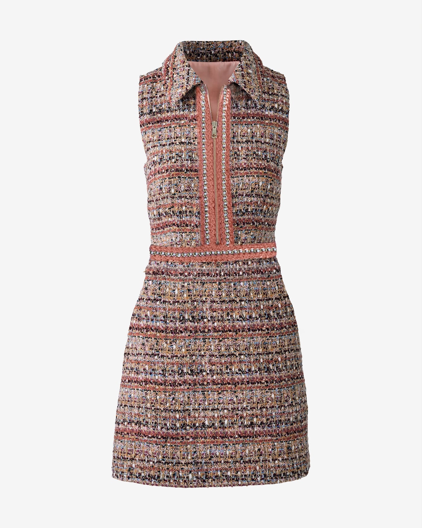 Bouclé Tweed Sleeveless Dress Pink Multi