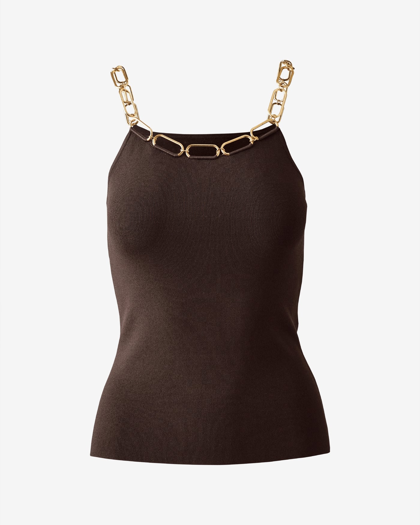 Fine Gauge Chain Scoop Neck Sweater Top Safari Brown