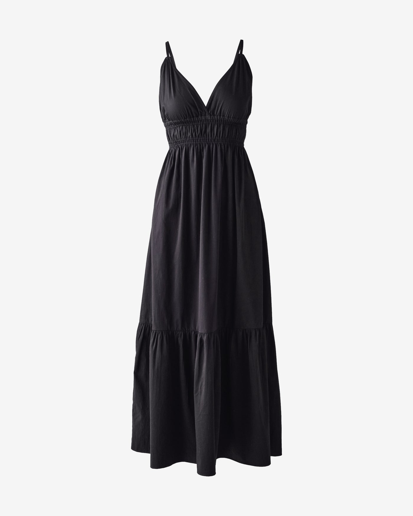A Line Smocked Bodice Maxi Dress Black