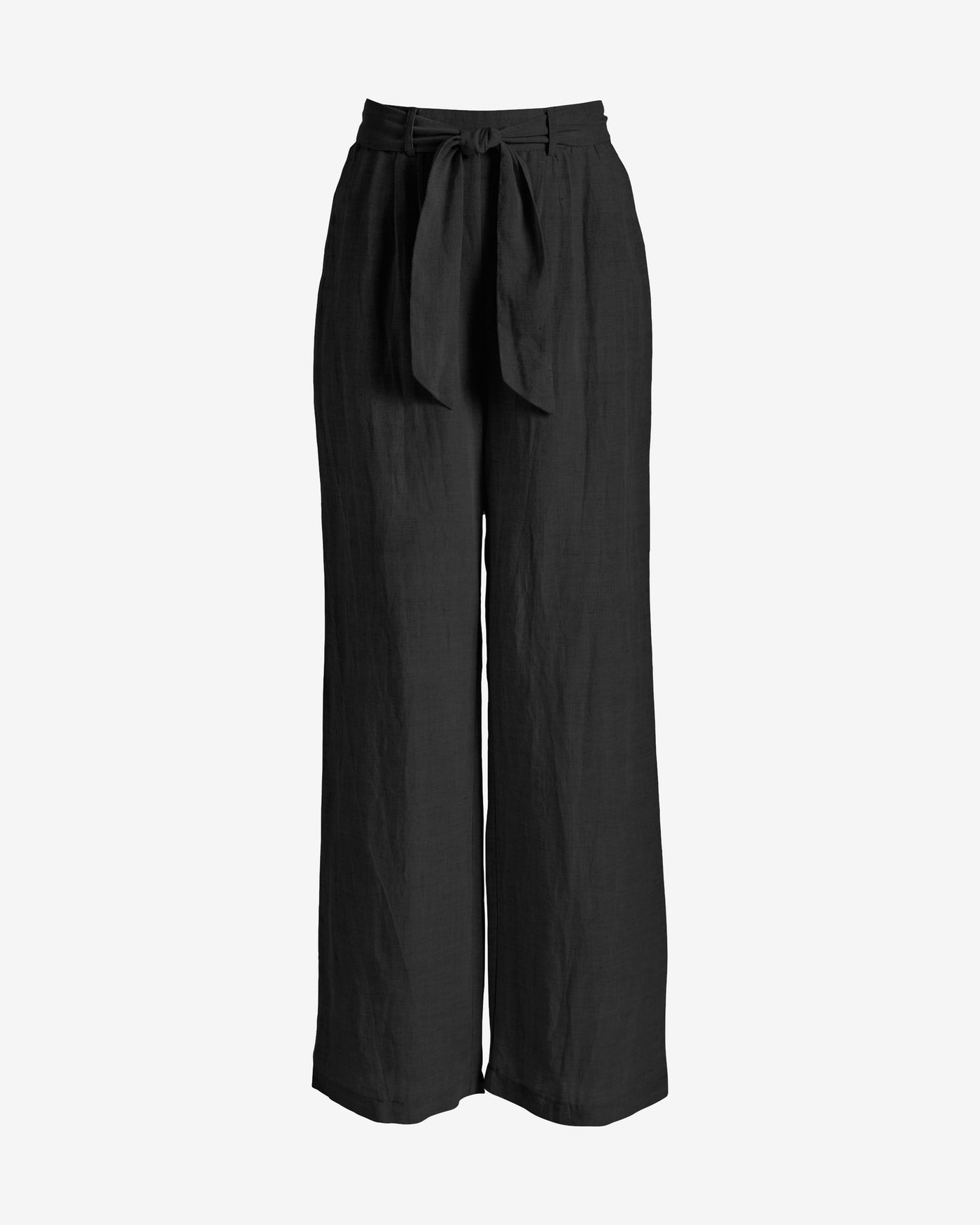 Tie Waist Wide Leg Linen Pant Black