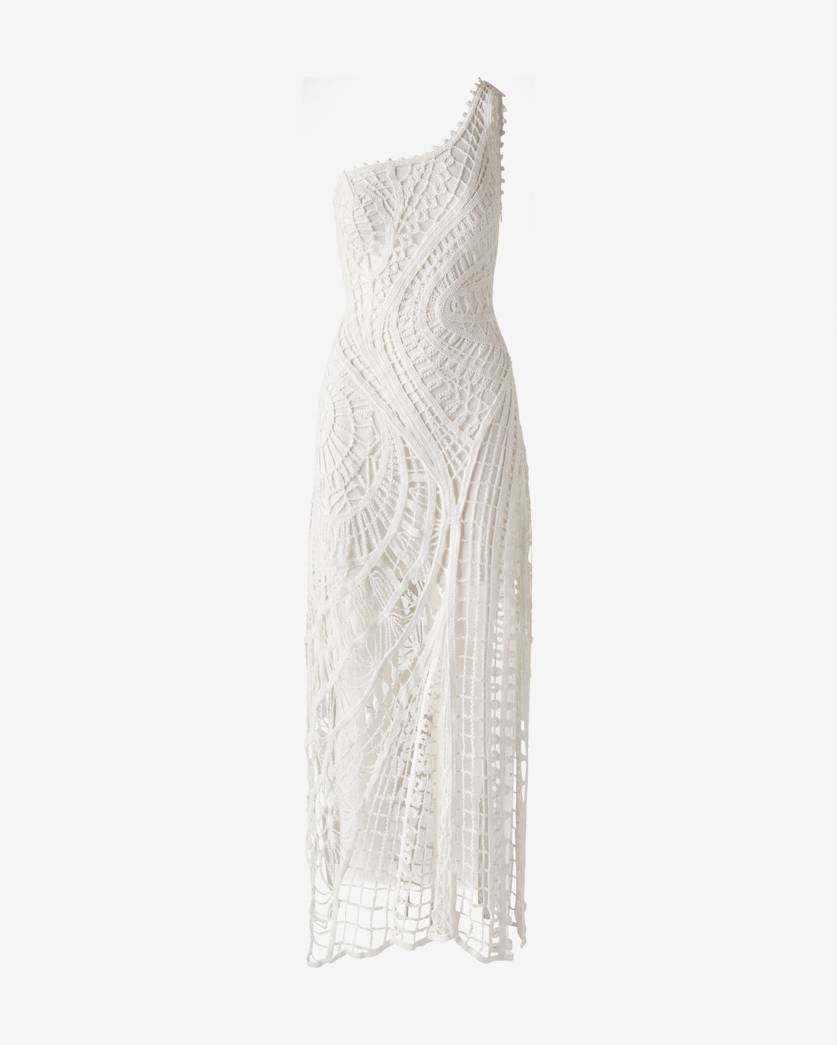 One Shoulder Crochet Maxi Dress Pure White