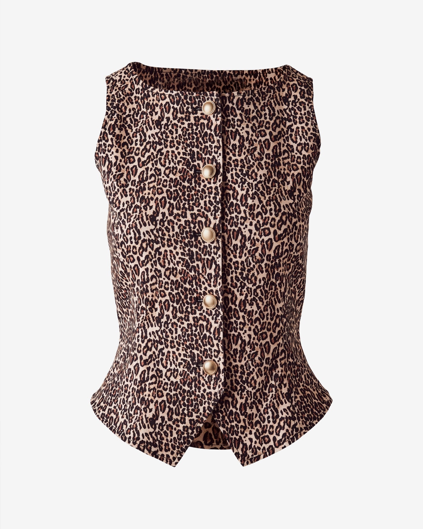 Printed Cut Away Boatneck Button Front Vest On The Run Cheetah