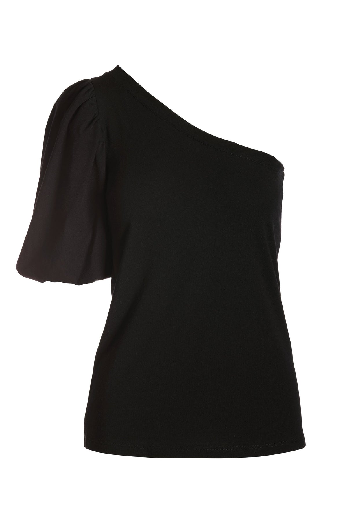 One Shoulder Puff Sleeve Tee Black