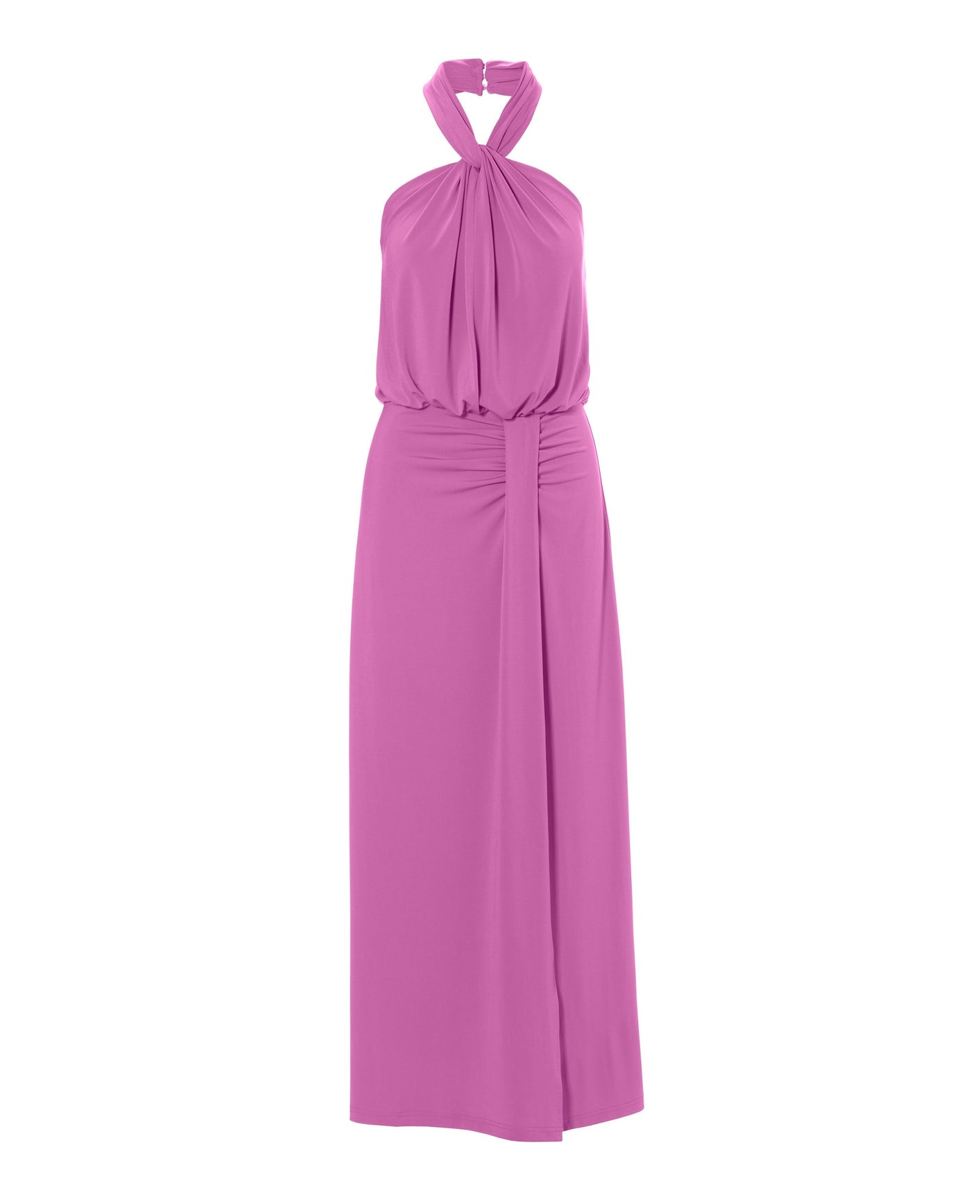 Halter Blouson Knit Ankle Length Dress Rosebud