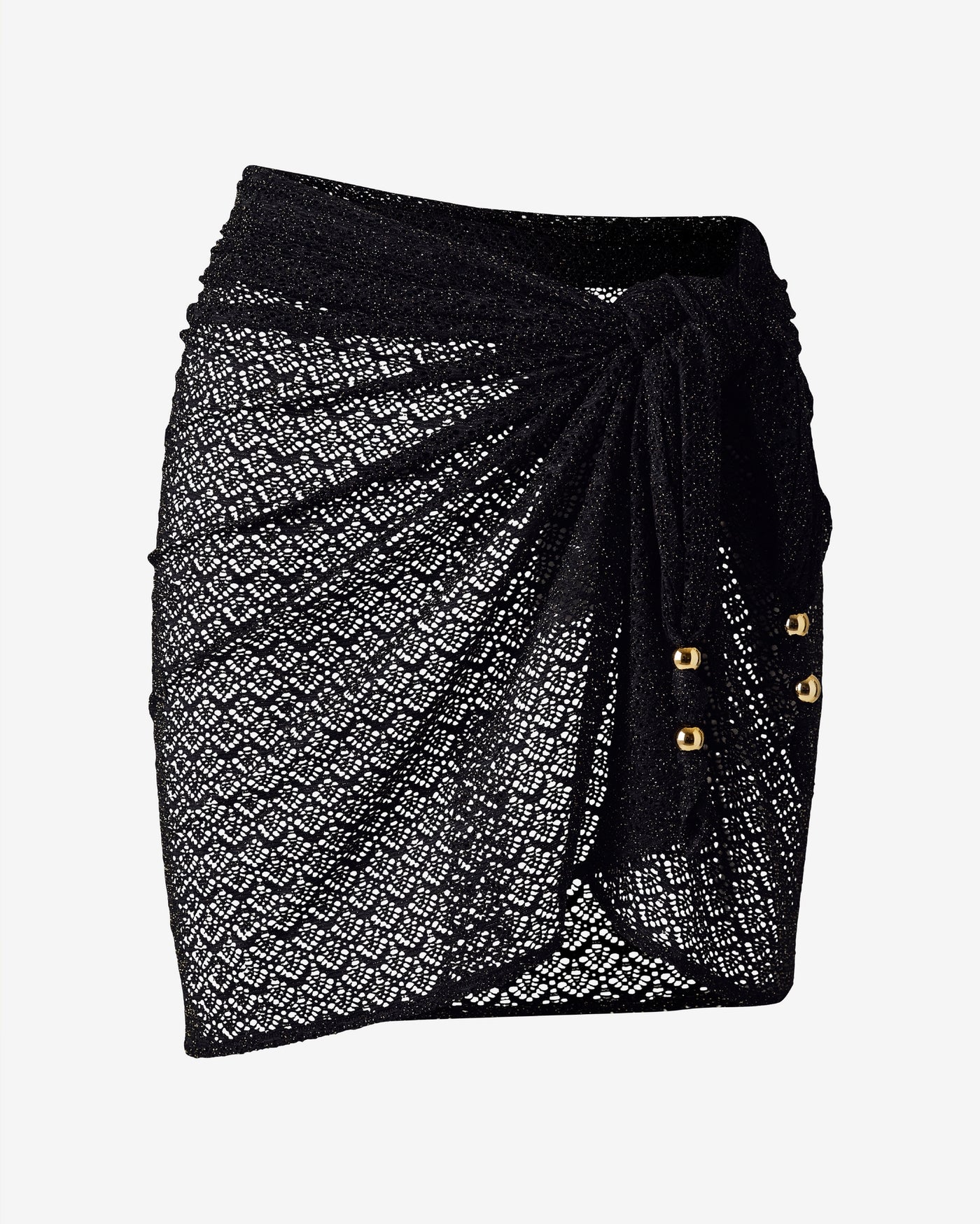 Swim Sense Metallic Crochet Short Pareo Black