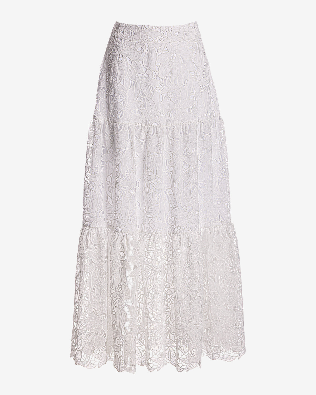 Tiered Lace Midi Skirt White