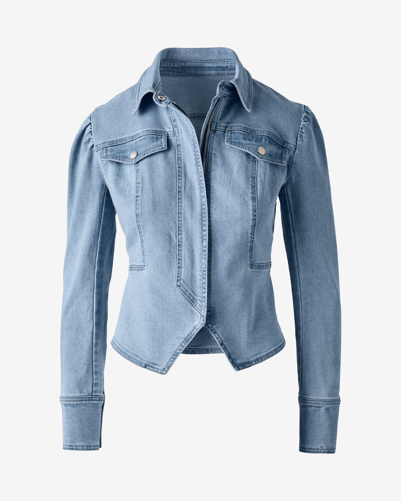 Puff Sleeve Denim Jacket Light Med Wash