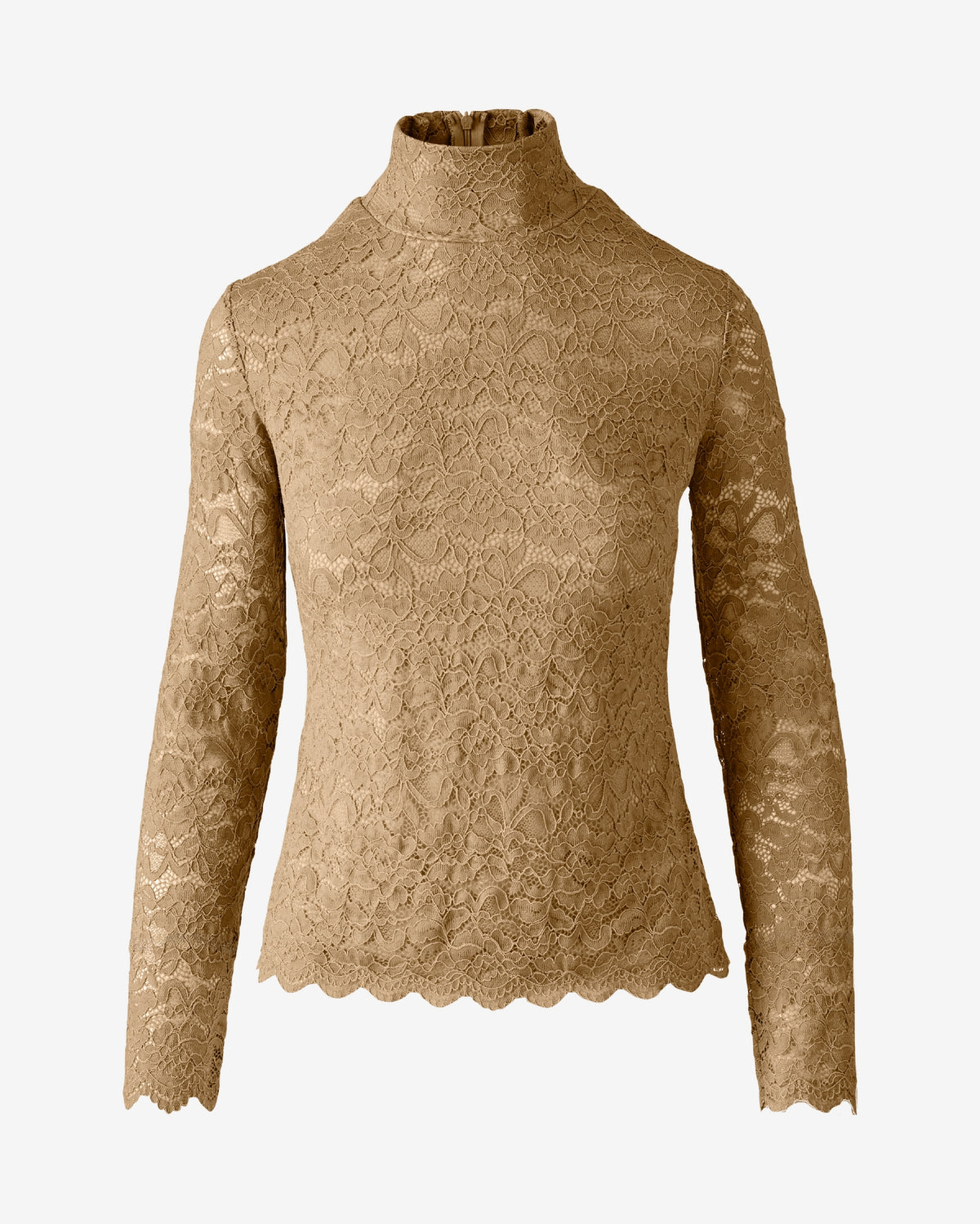 Turtleneck Long Sleeve Lace Top Cashmere Tan