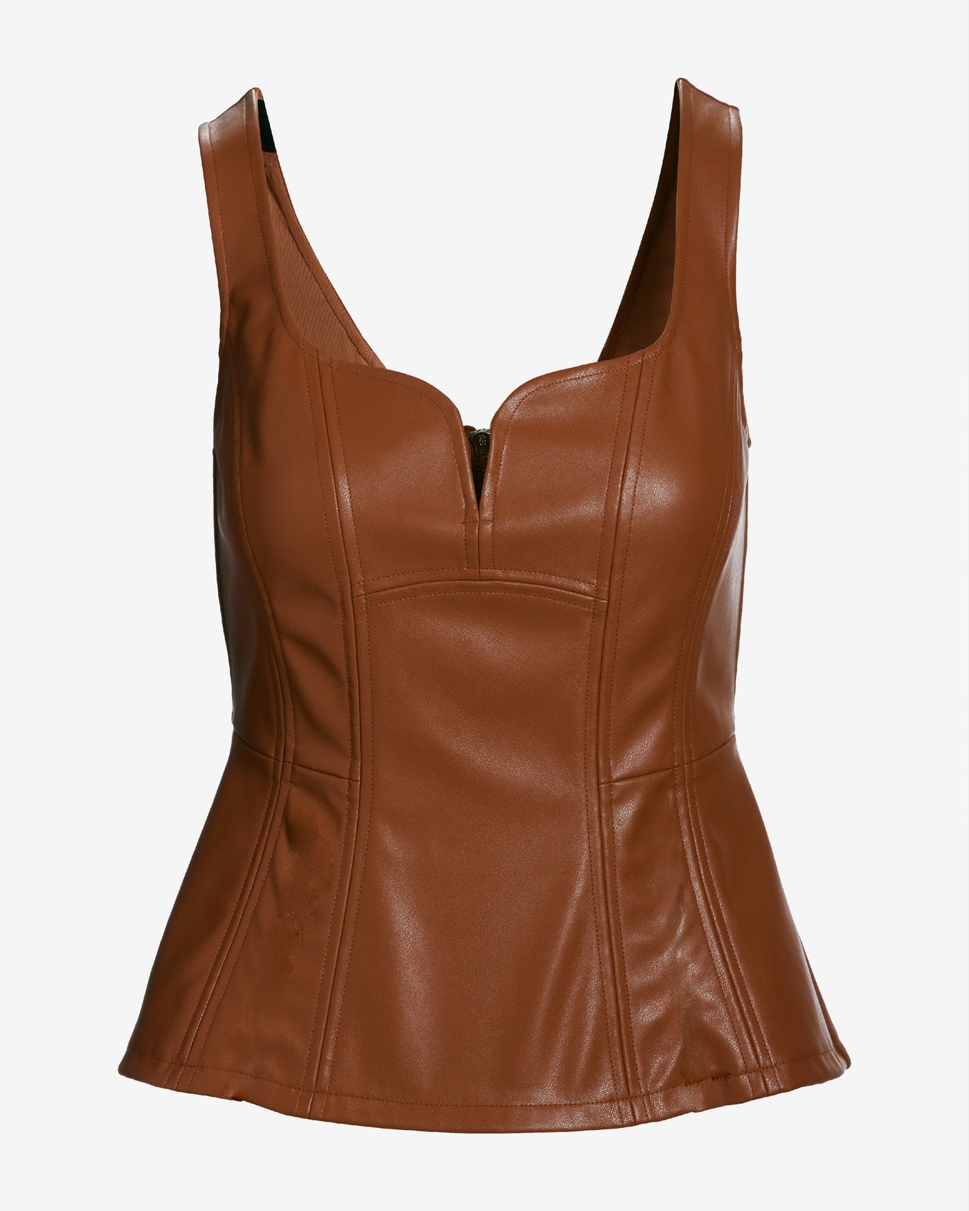Faux Leather Peplum Top Cognac