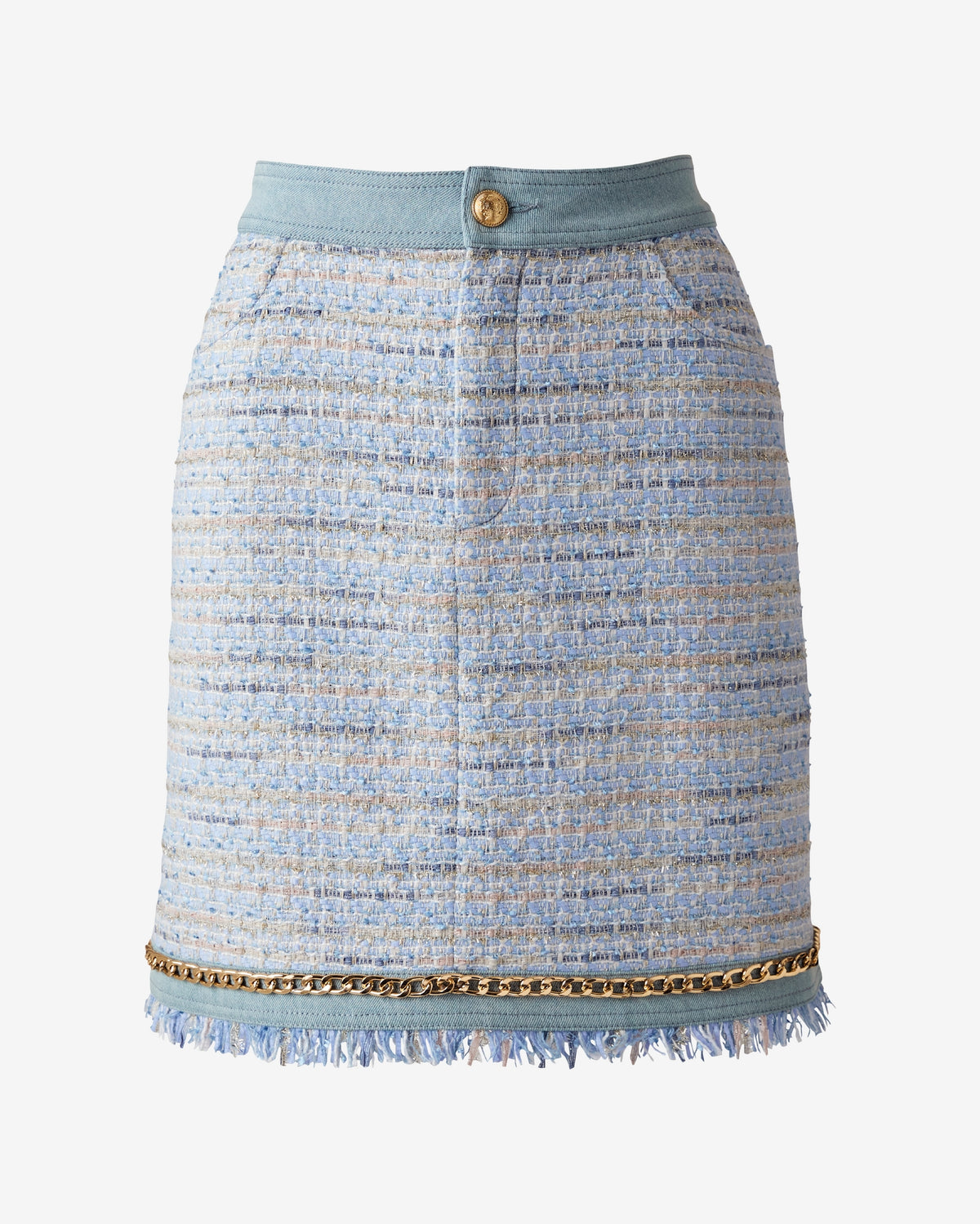 Denim Trim Tweed Skirt Blue Multi