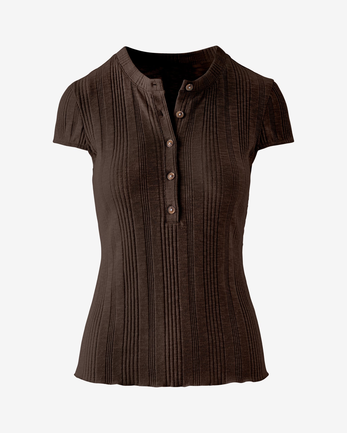 Variegated Rib Knit Short Sleeve Henley Safari Brown