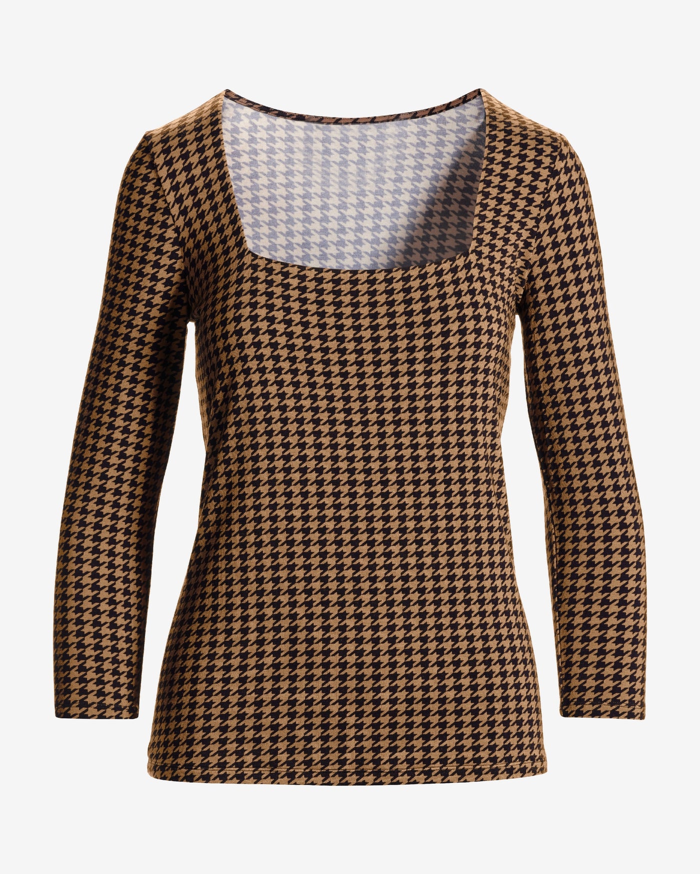 So Effortless Print Square Neck Three Quarter Sleeve Top Chic Houndstooth