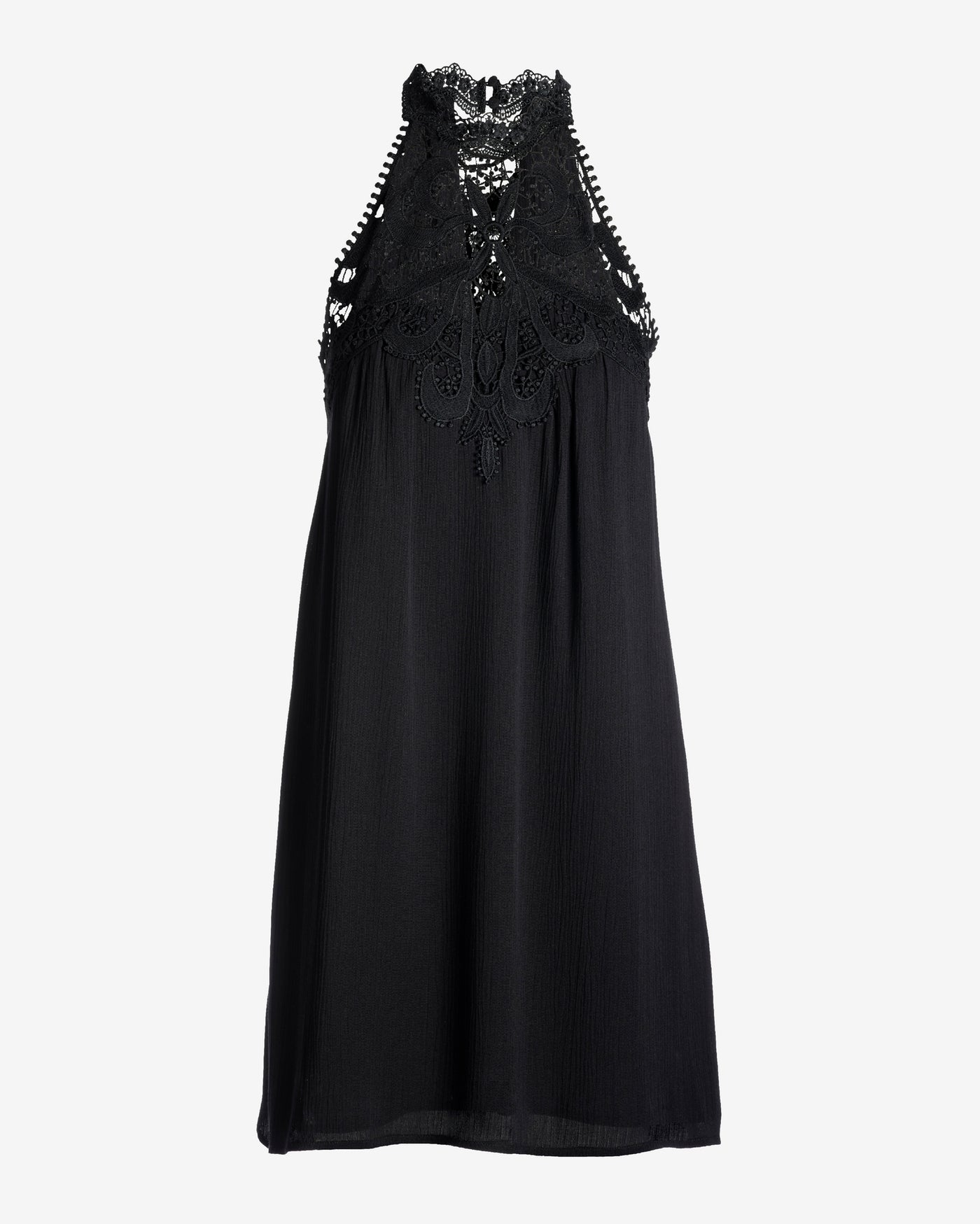 Lace High Neck Gauze Swing Dress Black