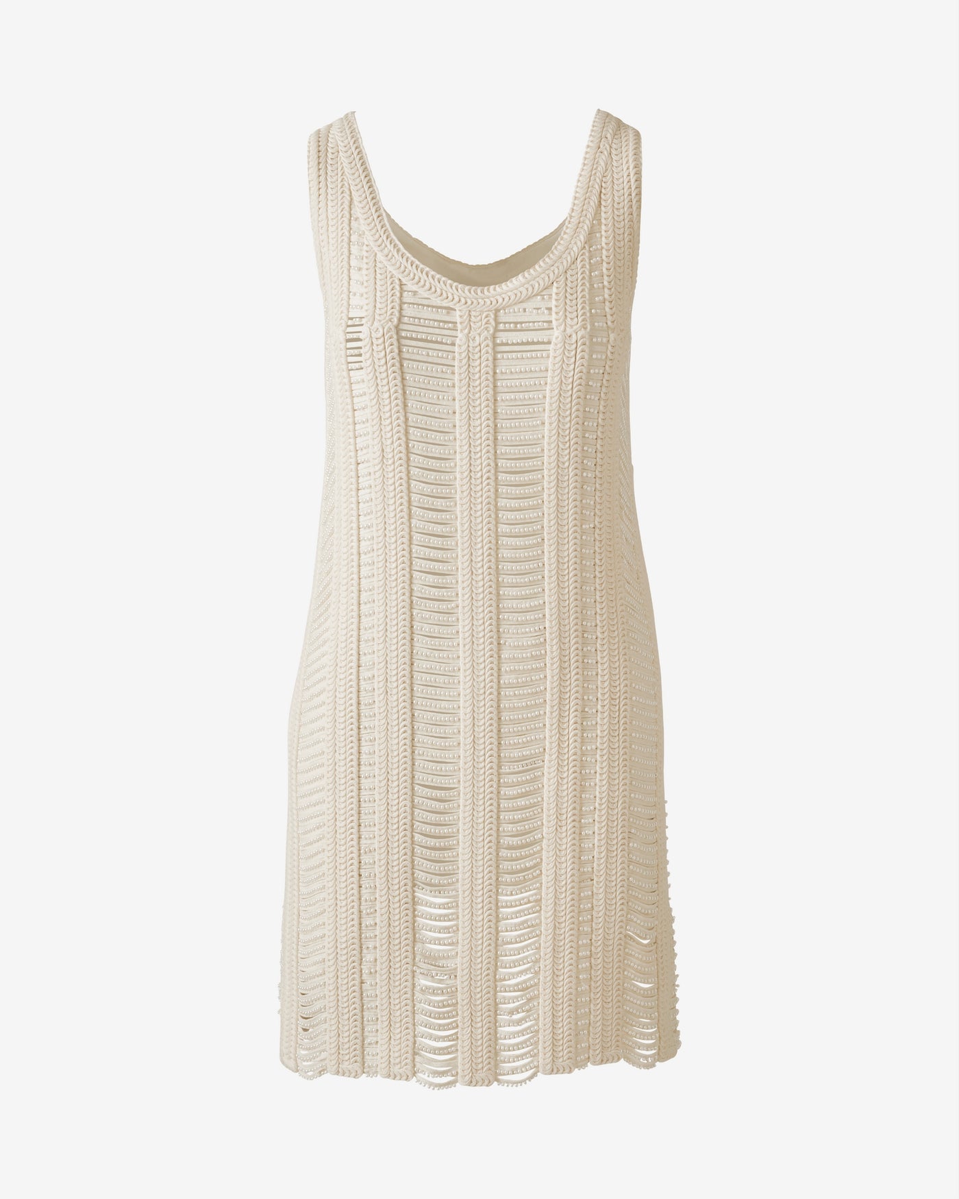 Mini Knit Tank Dress with Pearl Trim Cream
