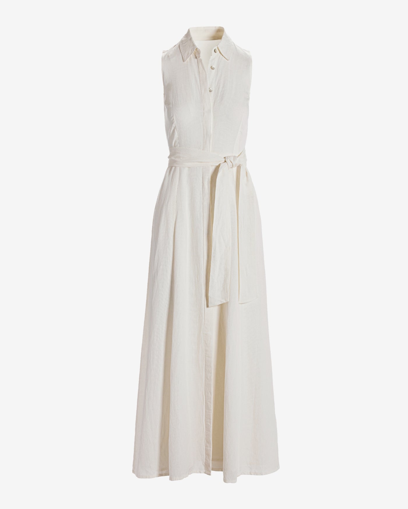 Sleeveless Linen Maxi Shirt Dress Off White