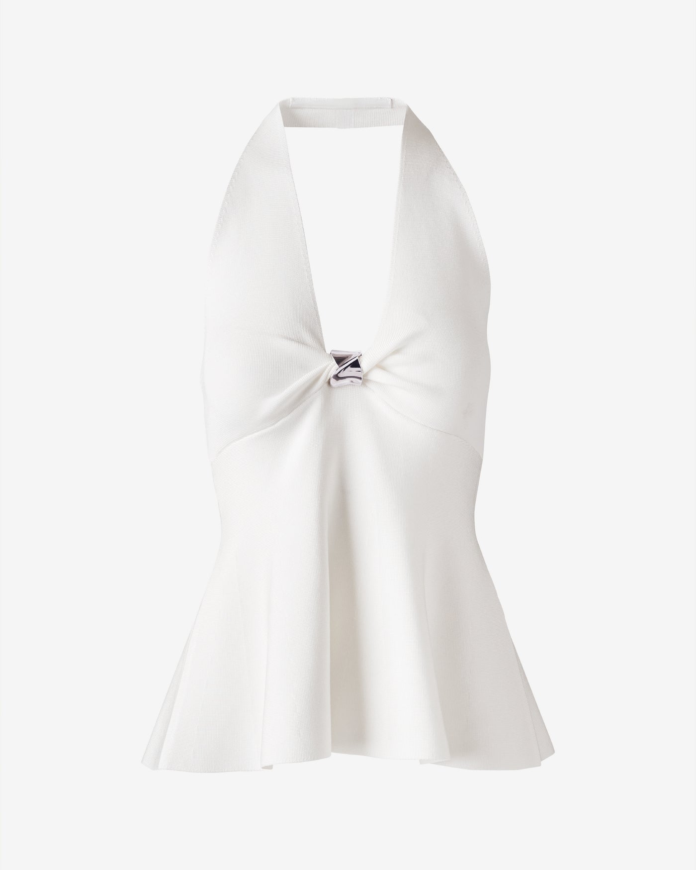 Twist Front Halter Peplum Sweater White/Silver