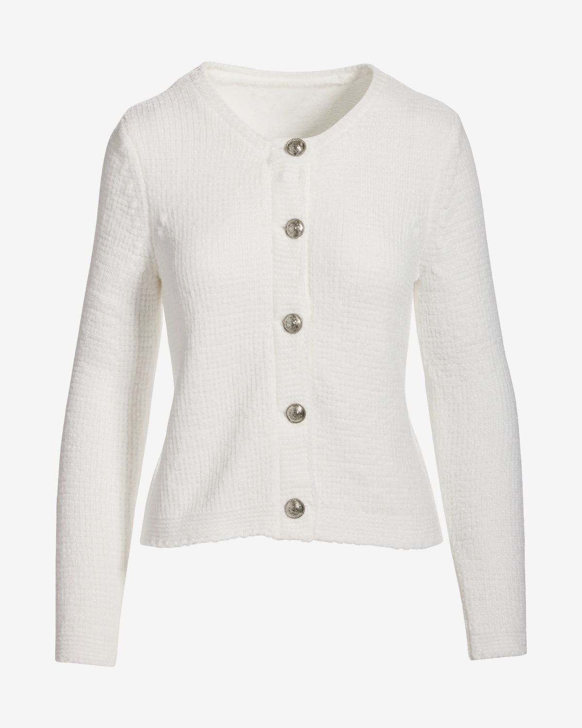 Chenille Long Sleeve Cardigan Off White
