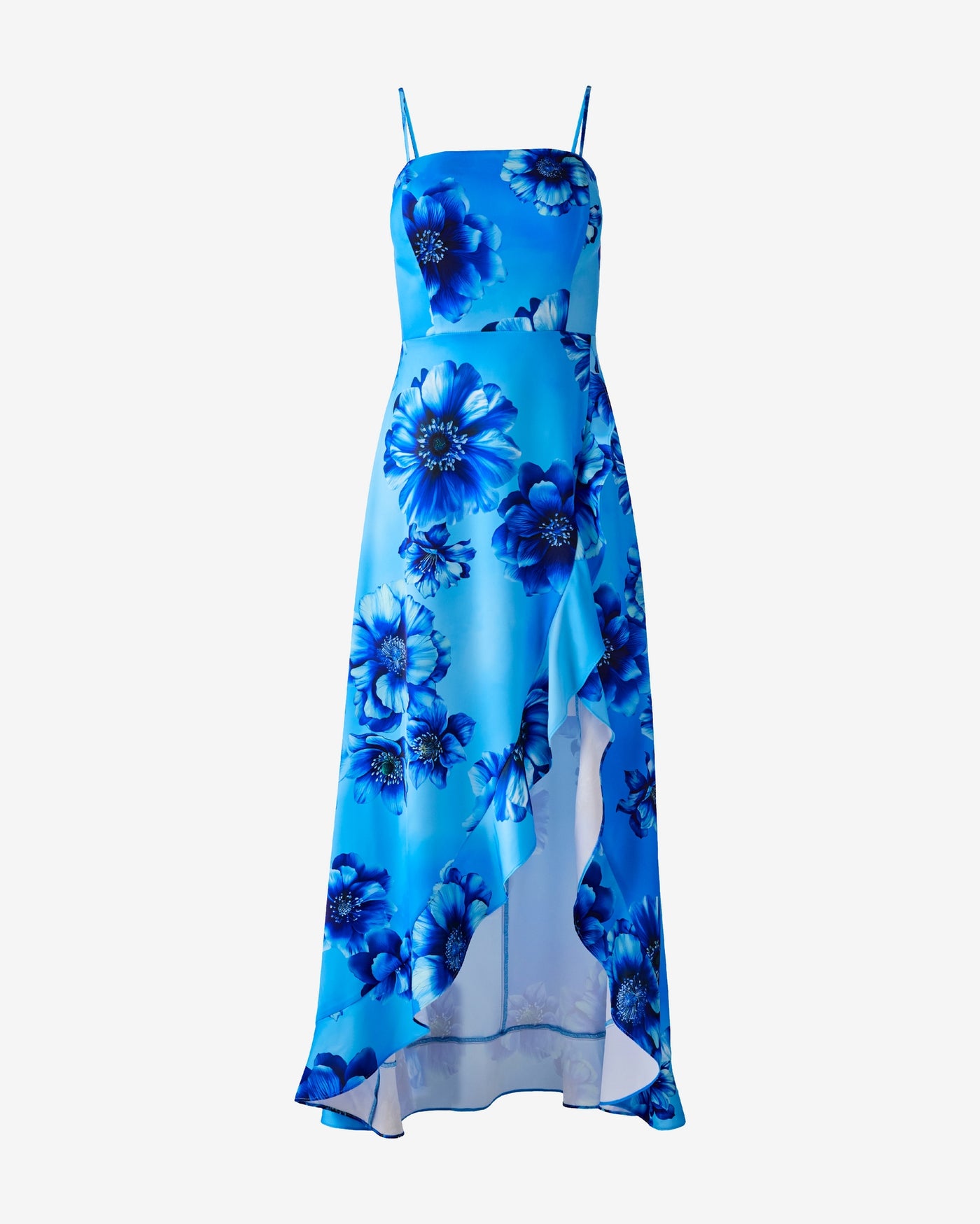 Charmuese Ruffle Hem Printed Dress Blue Multi