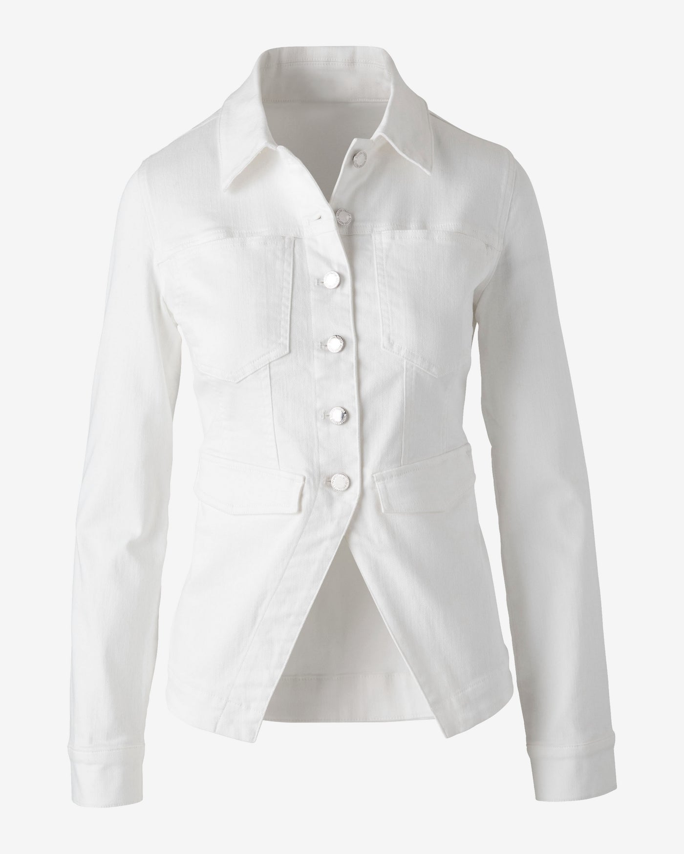 Denim Fly Away Utility Jacket with Patch Pockets White Denim