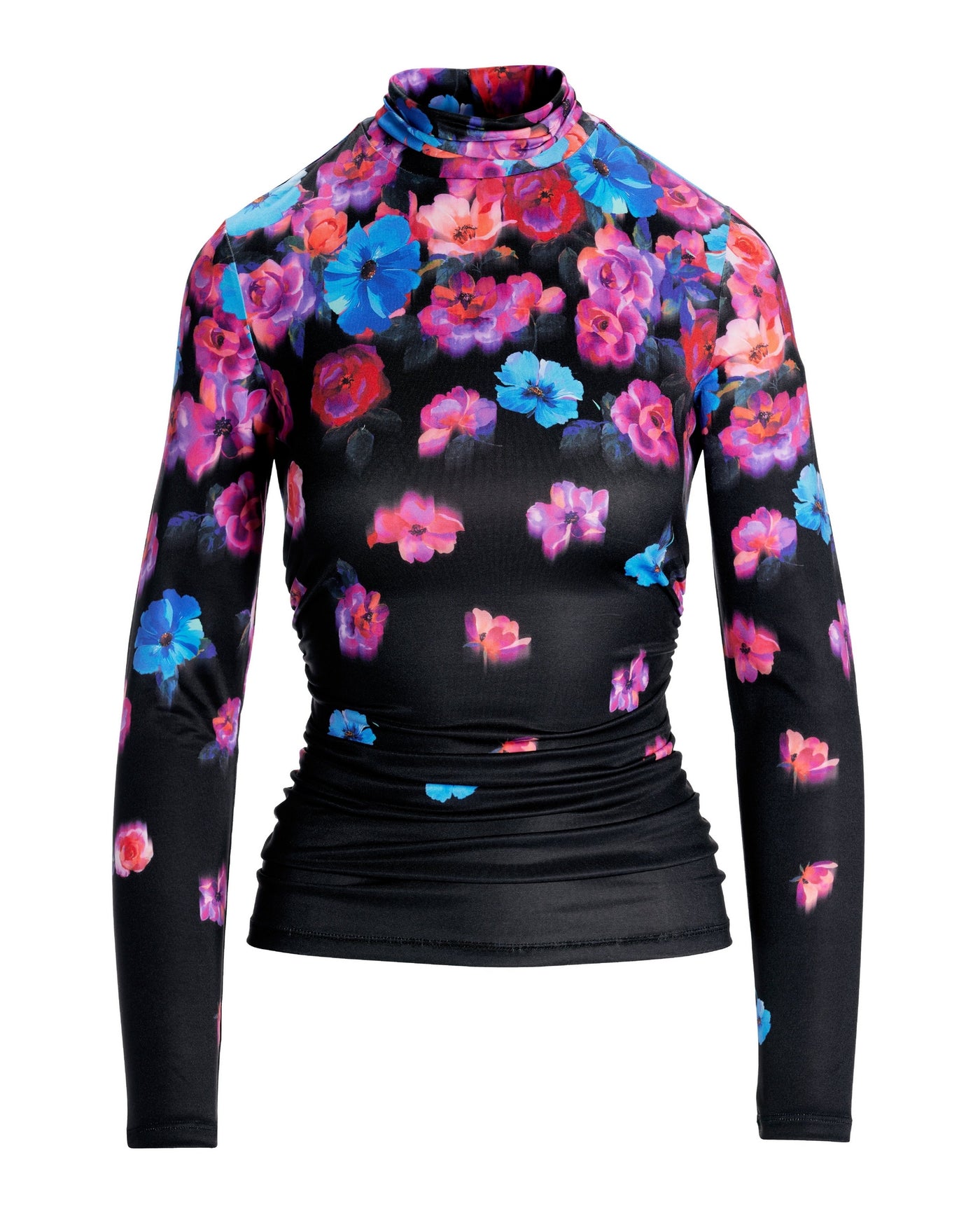So Chic Floral Turtleneck Knit Top Black Multi