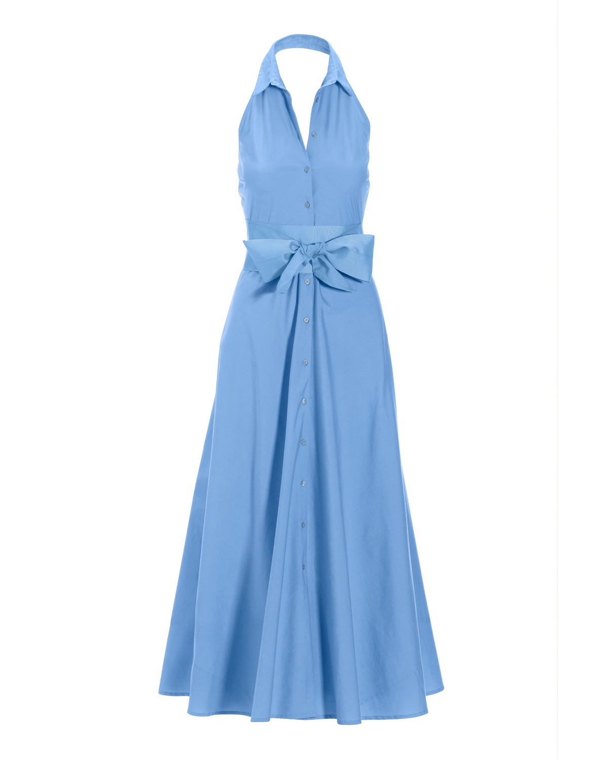 Belted Poplin Shirt Dress Maxi Powder Blue