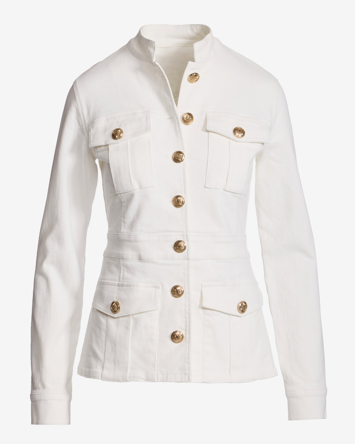 Crest Button Stretch Denim Luxe Utility Jacket Off White