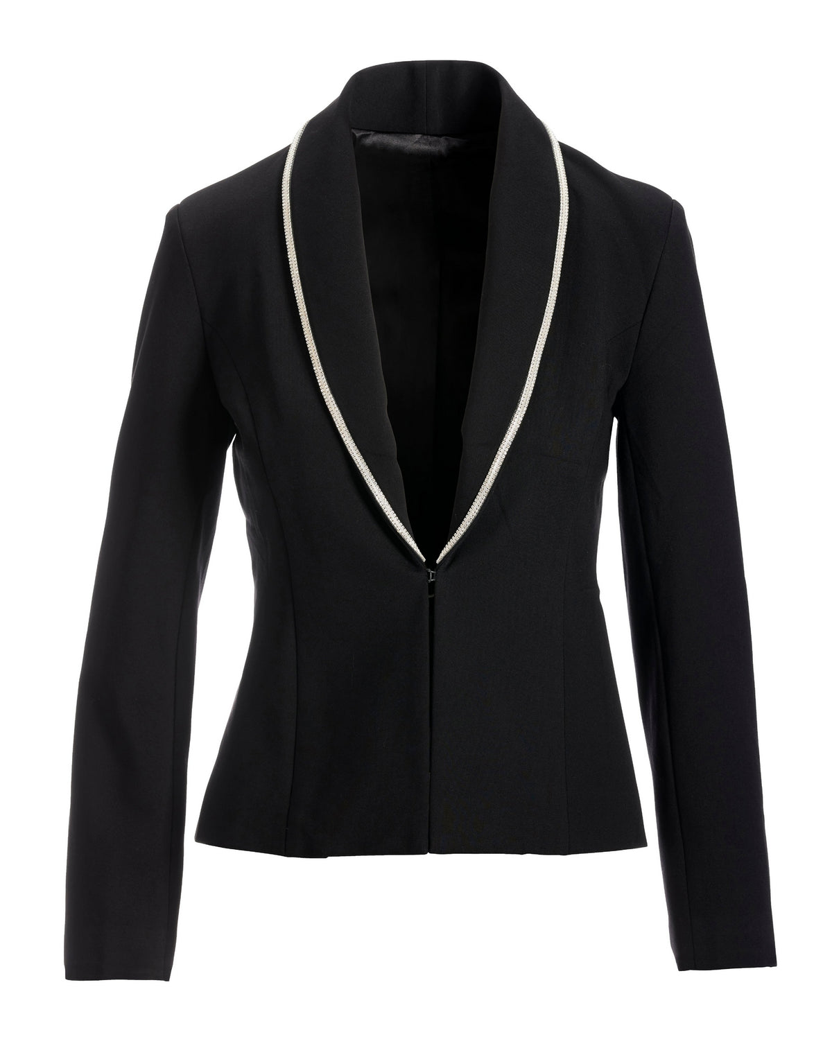 Chic Rhinestone Trim Ponte Blazer Black